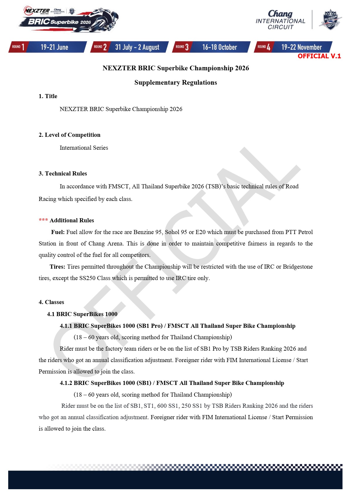 Page 1 of Sporting Regulation BRIC Superbikes 2026 Official V.1 (ENG)