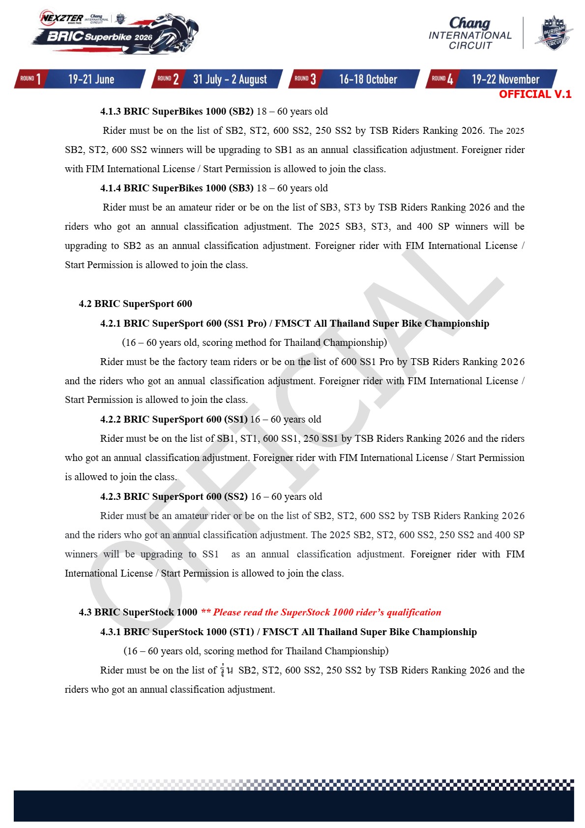 Page 2 of Sporting Regulation BRIC Superbikes 2026 Official V.1 (ENG)