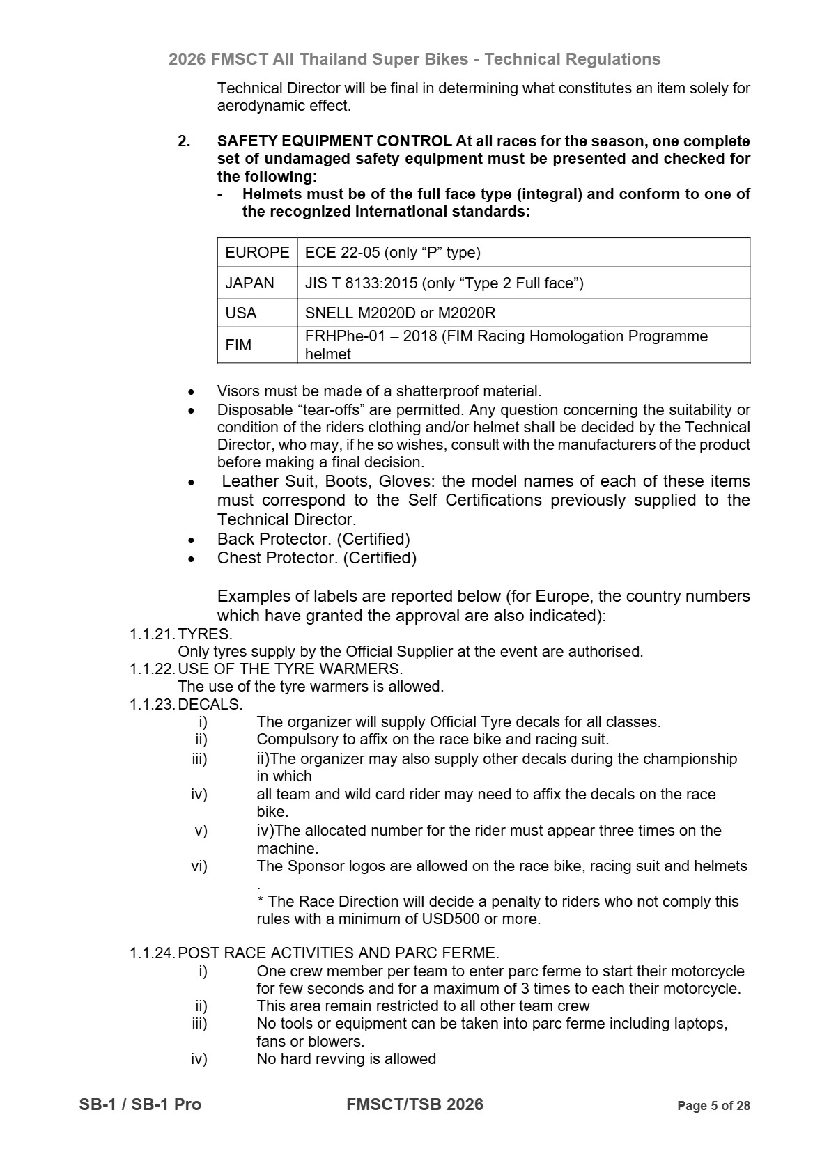 Page 5 of 2026 FMSCTTSB SuperBike 1000 Technical Regulations SB1-SB1Pro Rev2