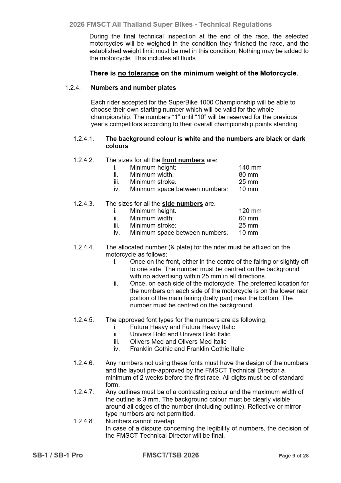 Page 9 of 2026 FMSCTTSB SuperBike 1000 Technical Regulations SB1-SB1Pro Rev2