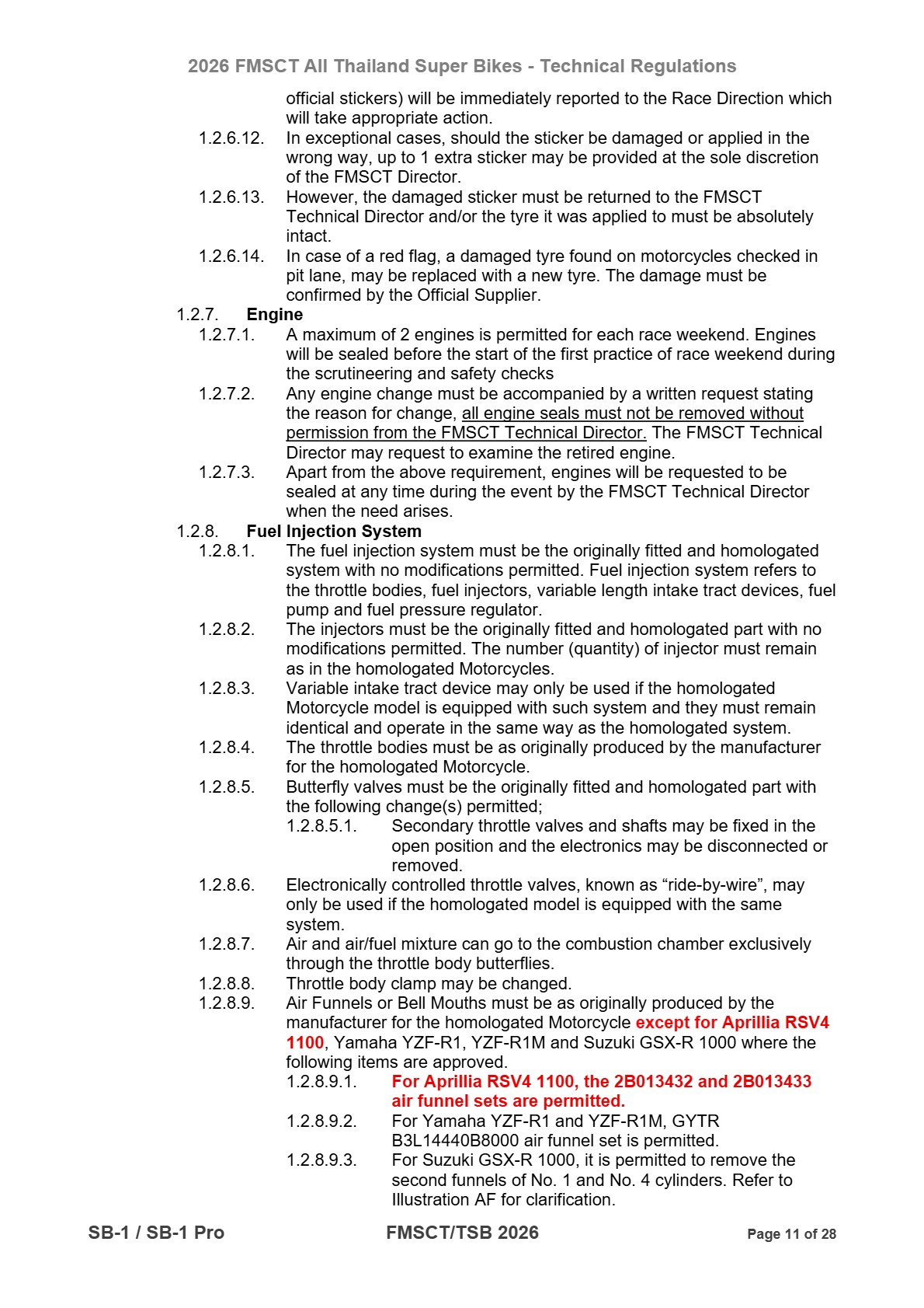 Page 11 of 2026 FMSCTTSB SuperBike 1000 Technical Regulations SB1-SB1Pro Rev2