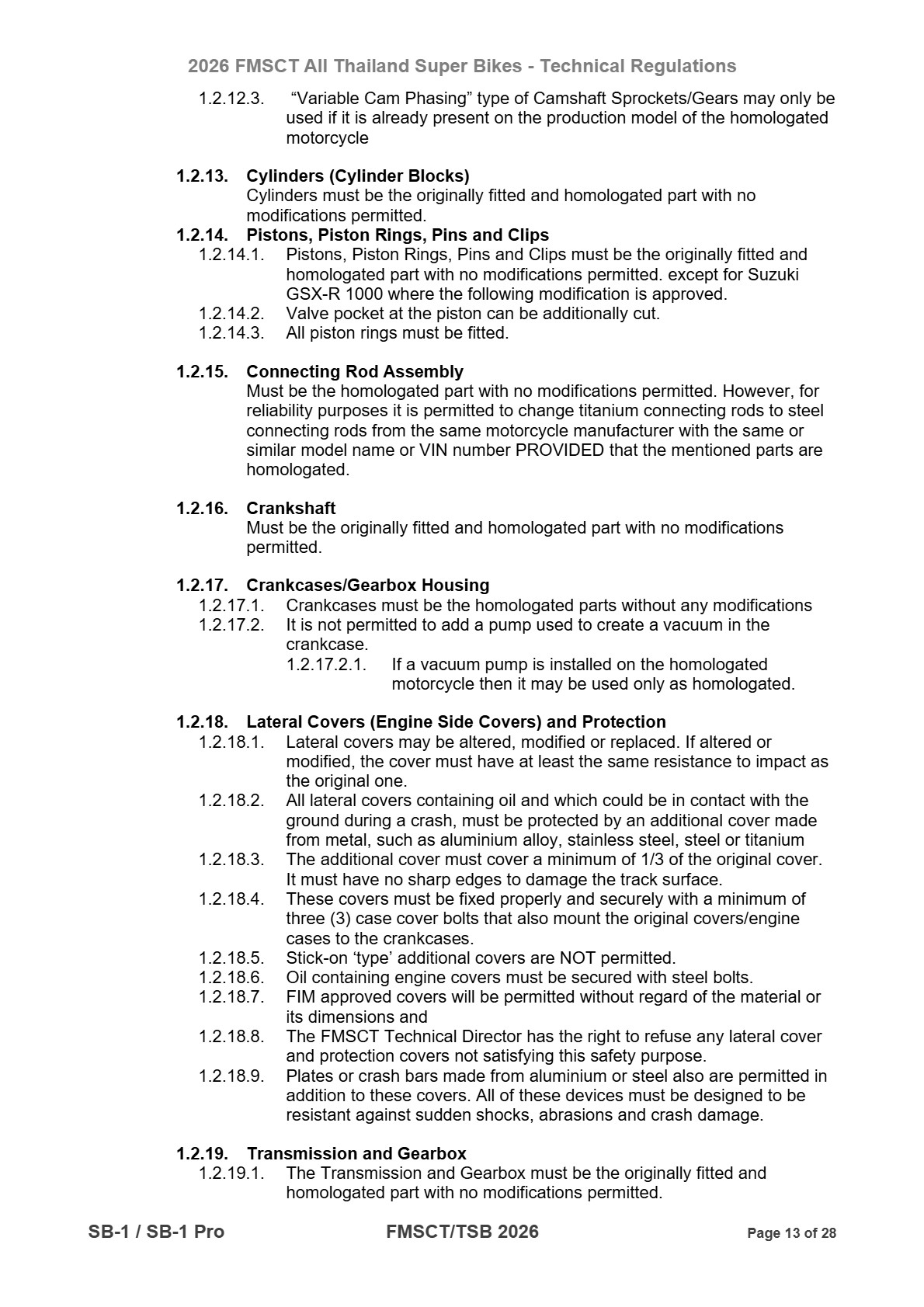 Page 13 of 2026 FMSCTTSB SuperBike 1000 Technical Regulations SB1-SB1Pro Rev2