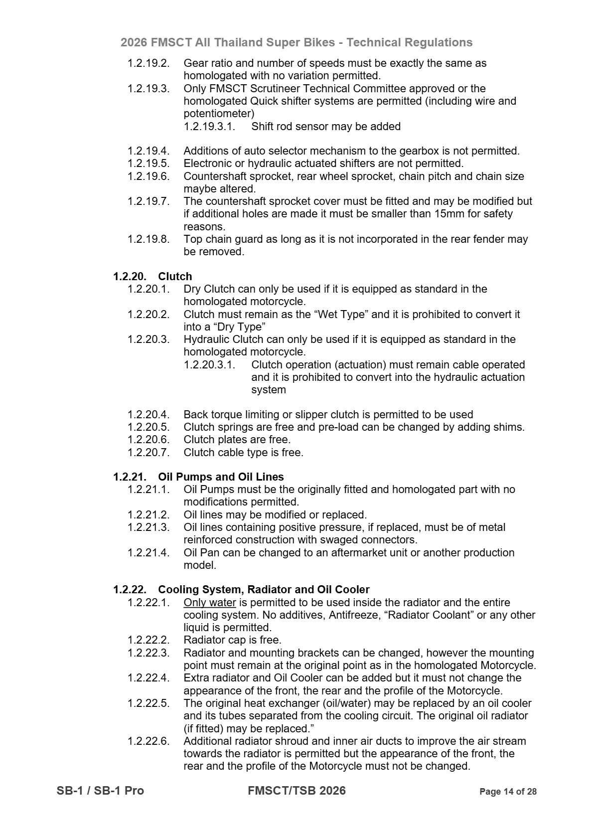 Page 14 of 2026 FMSCTTSB SuperBike 1000 Technical Regulations SB1-SB1Pro Rev2