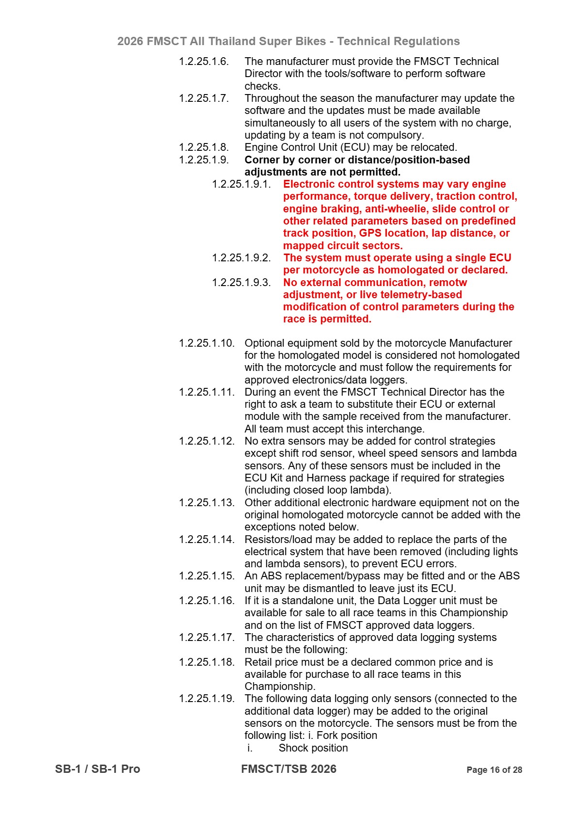 Page 16 of 2026 FMSCTTSB SuperBike 1000 Technical Regulations SB1-SB1Pro Rev2