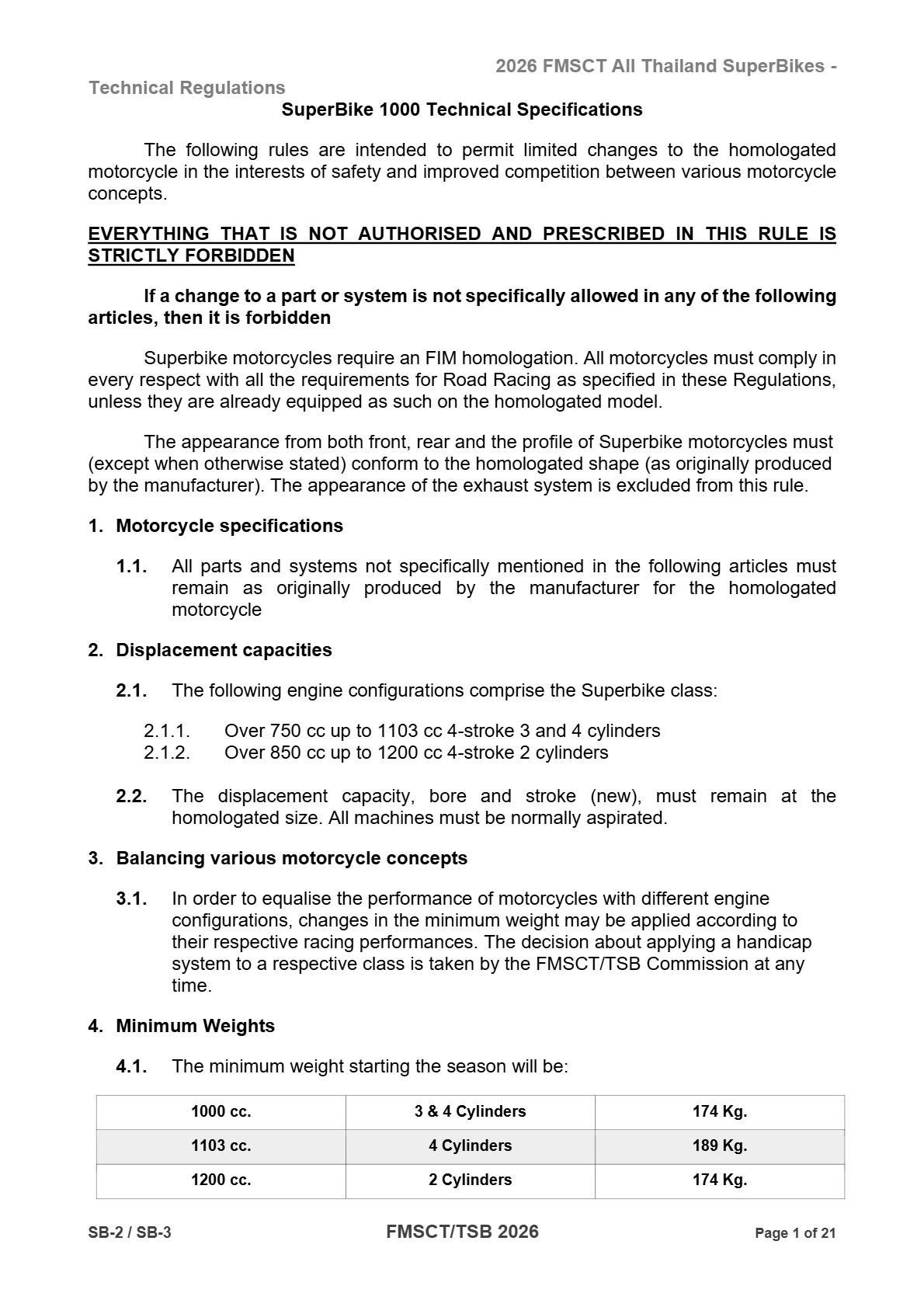 Page 1 of 2026 FMSCTTSB SuperBike 1000 Technical Regulations SB2-SB3 Rev1