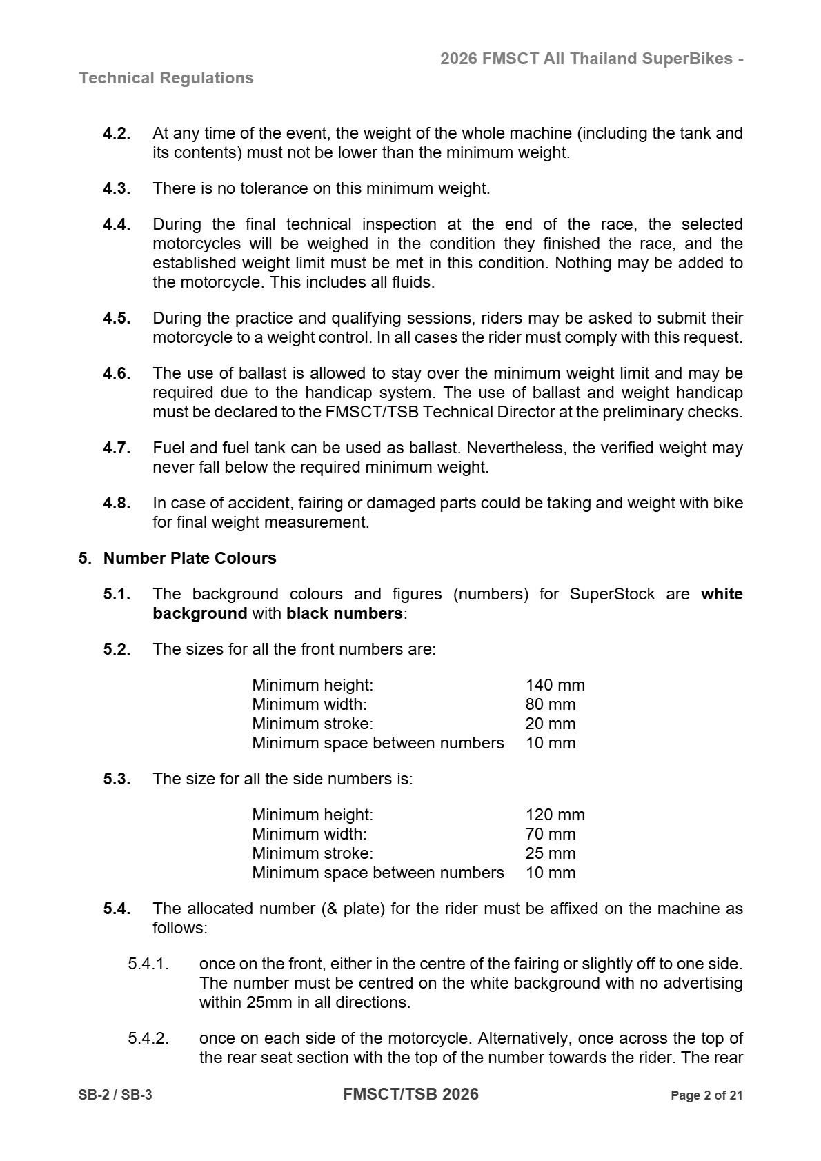 Page 2 of 2026 FMSCTTSB SuperBike 1000 Technical Regulations SB2-SB3 Rev1