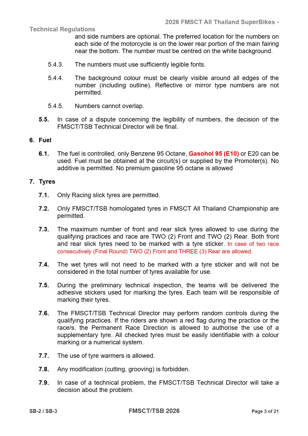 Page 3 of 2026 FMSCTTSB SuperBike 1000 Technical Regulations SB2-SB3 Rev1