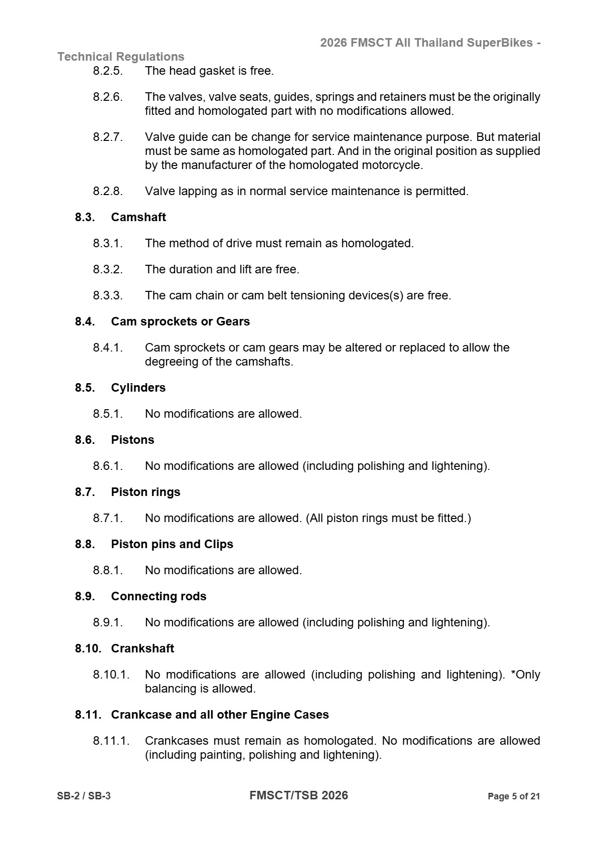 Page 5 of 2026 FMSCTTSB SuperBike 1000 Technical Regulations SB2-SB3 Rev1