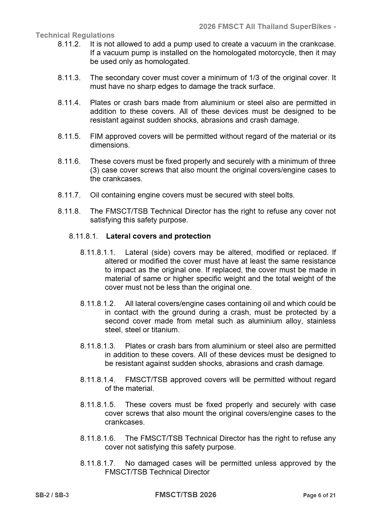 Page 6 of 2026 FMSCTTSB SuperBike 1000 Technical Regulations SB2-SB3 Rev1