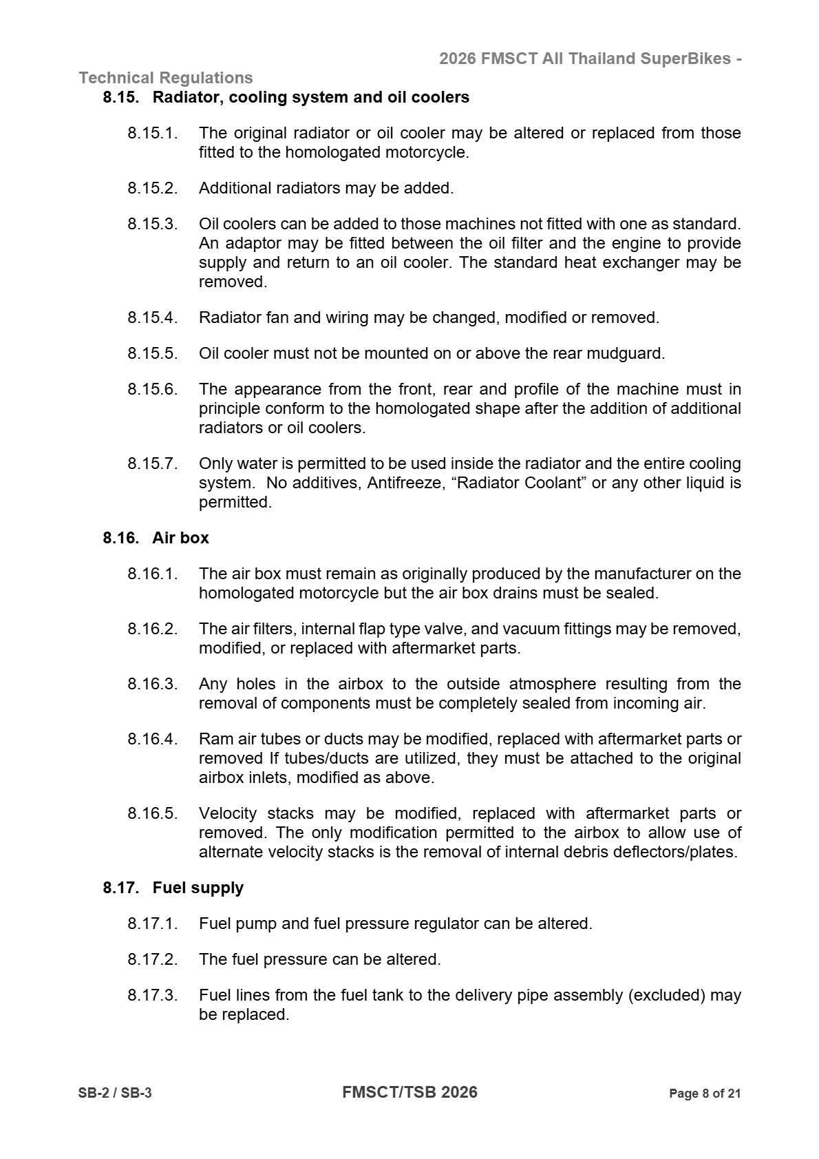 Page 8 of 2026 FMSCTTSB SuperBike 1000 Technical Regulations SB2-SB3 Rev1