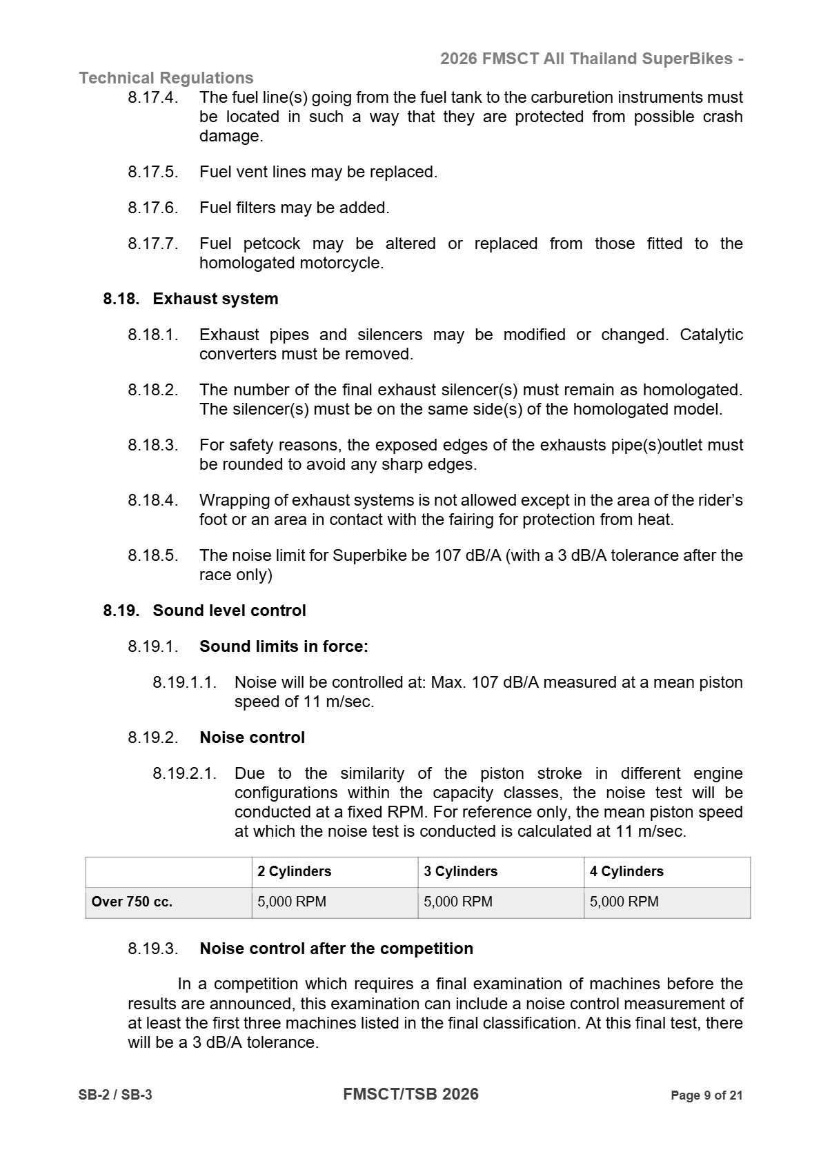 Page 9 of 2026 FMSCTTSB SuperBike 1000 Technical Regulations SB2-SB3 Rev1