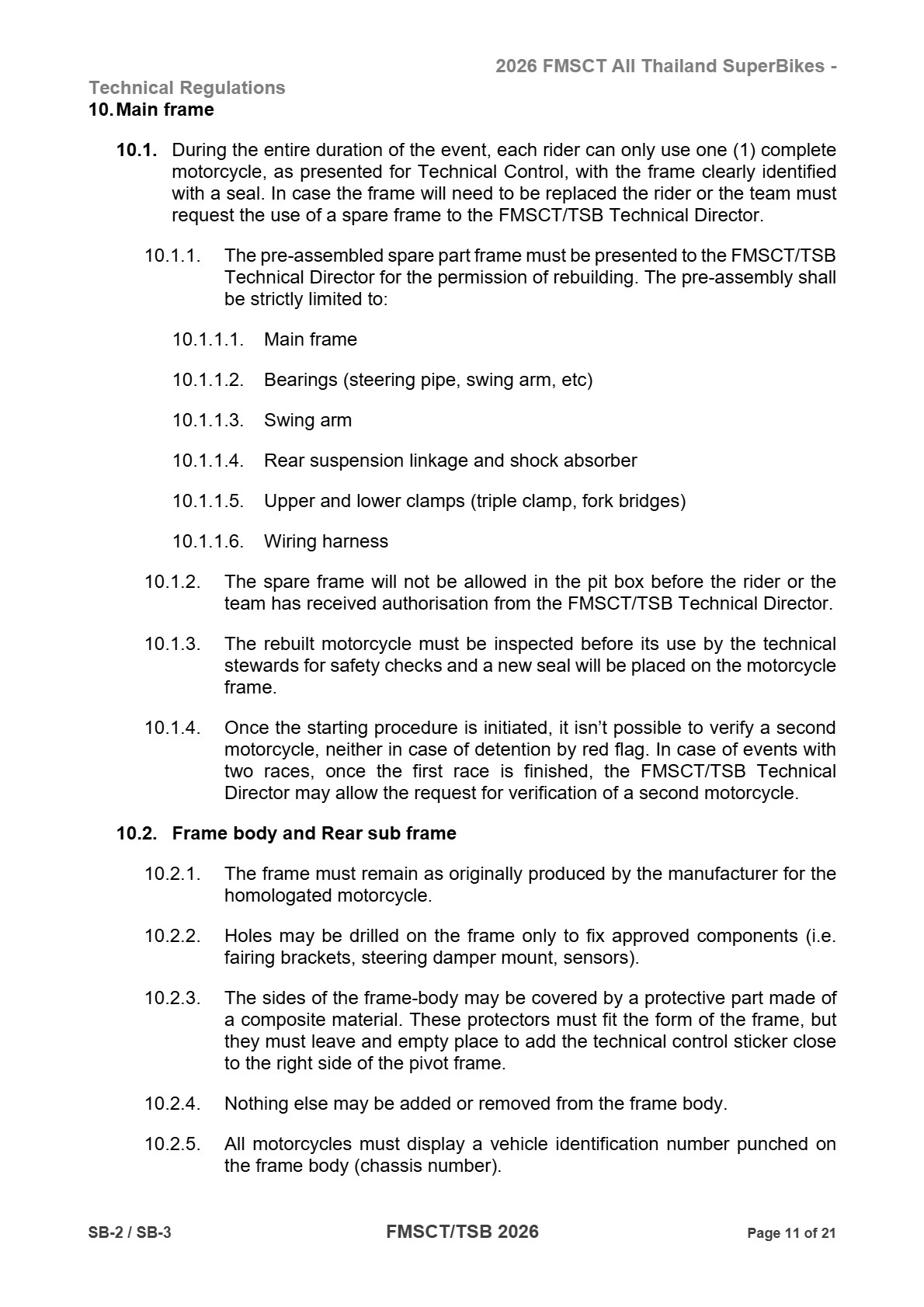 Page 11 of 2026 FMSCTTSB SuperBike 1000 Technical Regulations SB2-SB3 Rev1