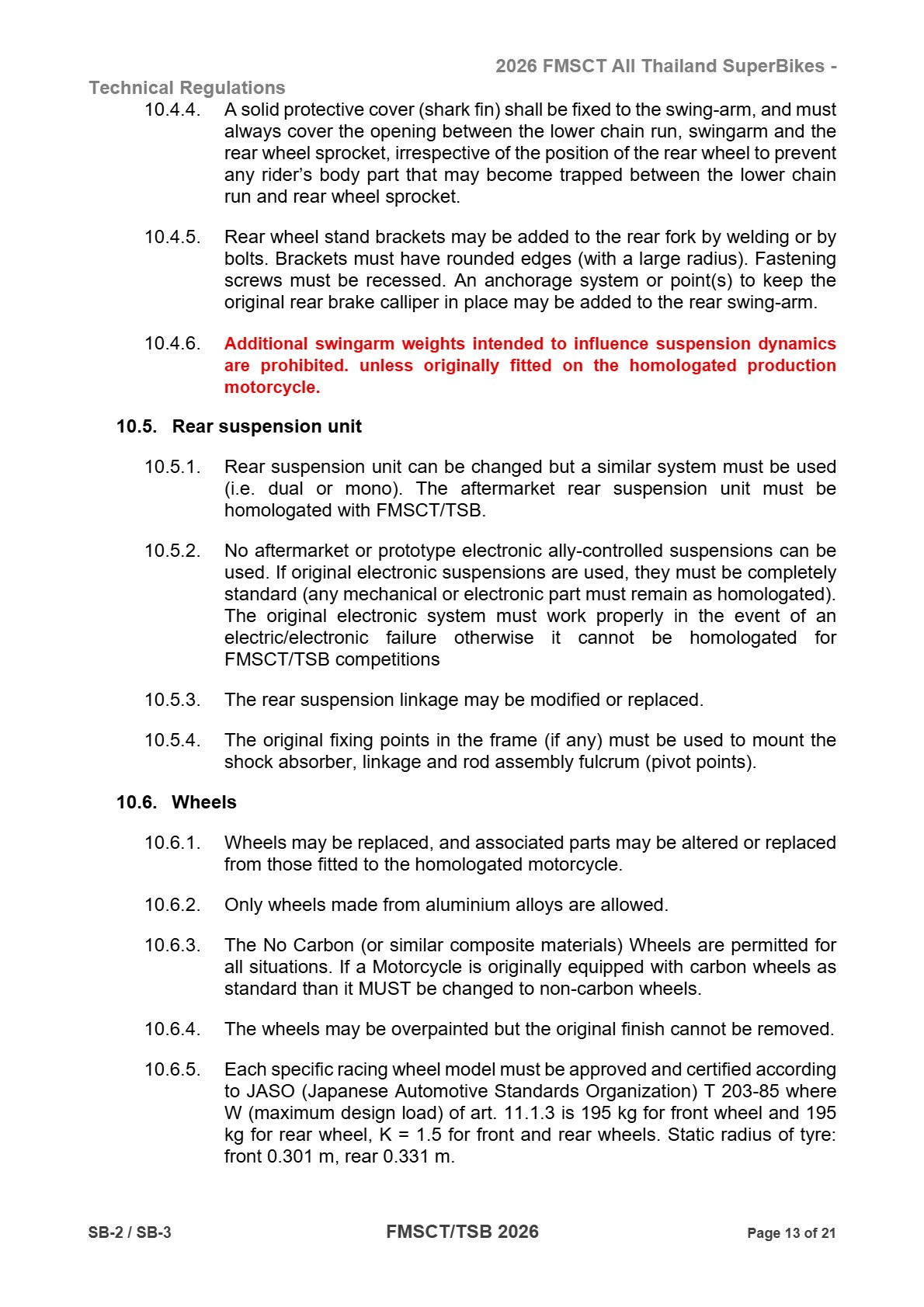 Page 13 of 2026 FMSCTTSB SuperBike 1000 Technical Regulations SB2-SB3 Rev1