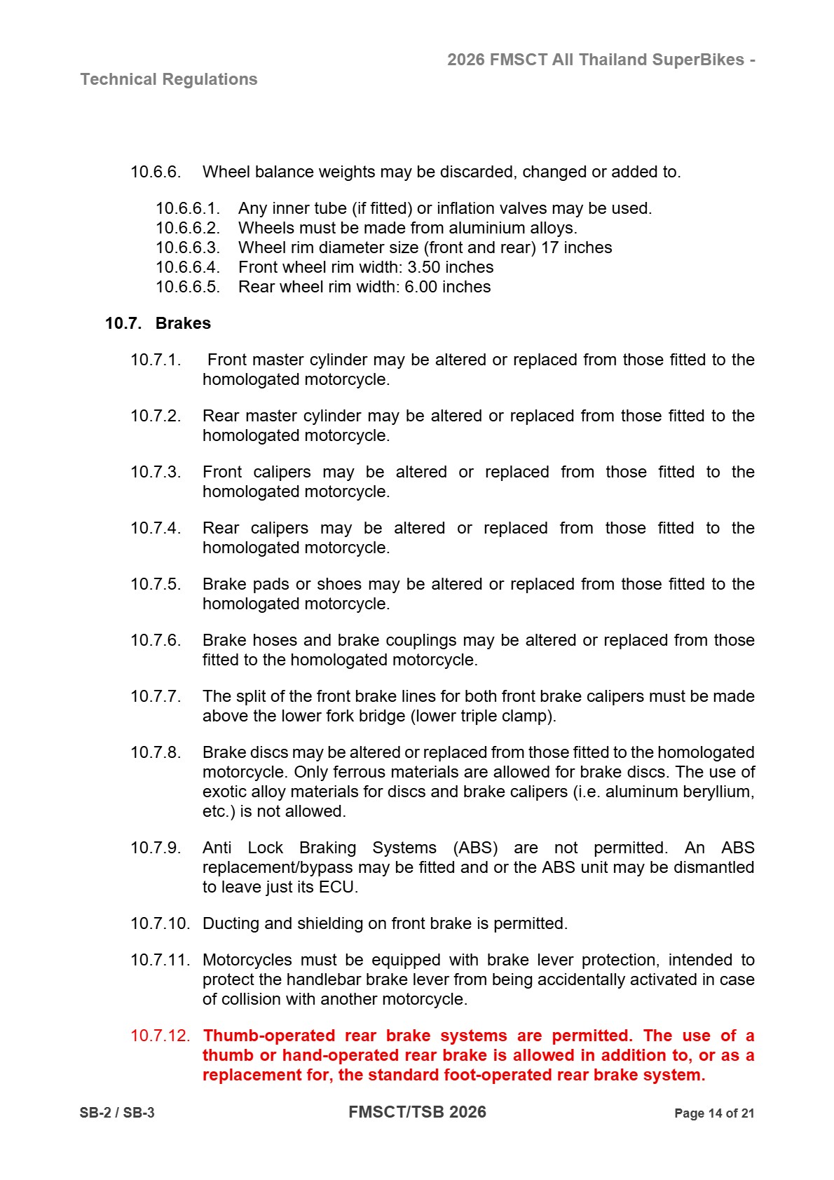 Page 14 of 2026 FMSCTTSB SuperBike 1000 Technical Regulations SB2-SB3 Rev1
