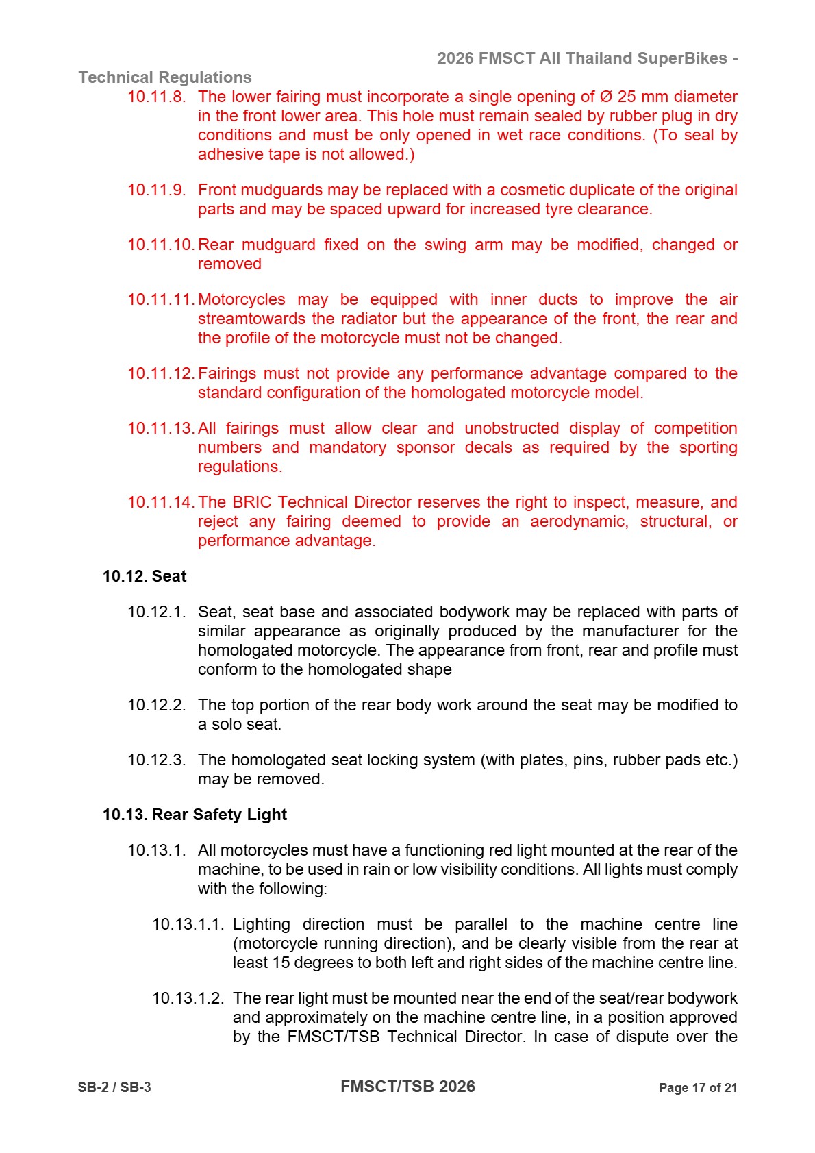 Page 17 of 2026 FMSCTTSB SuperBike 1000 Technical Regulations SB2-SB3 Rev1