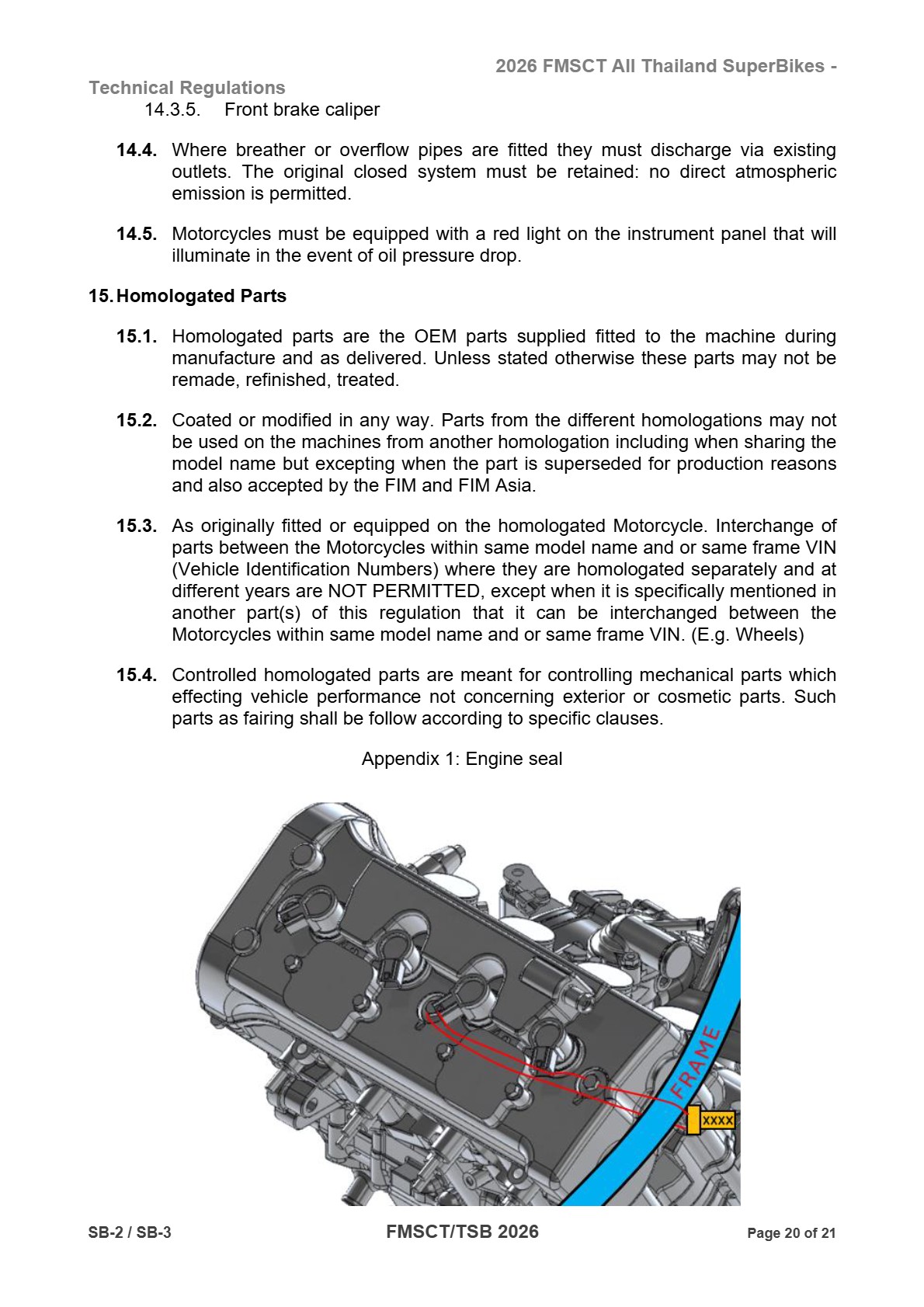 Page 20 of 2026 FMSCTTSB SuperBike 1000 Technical Regulations SB2-SB3 Rev1