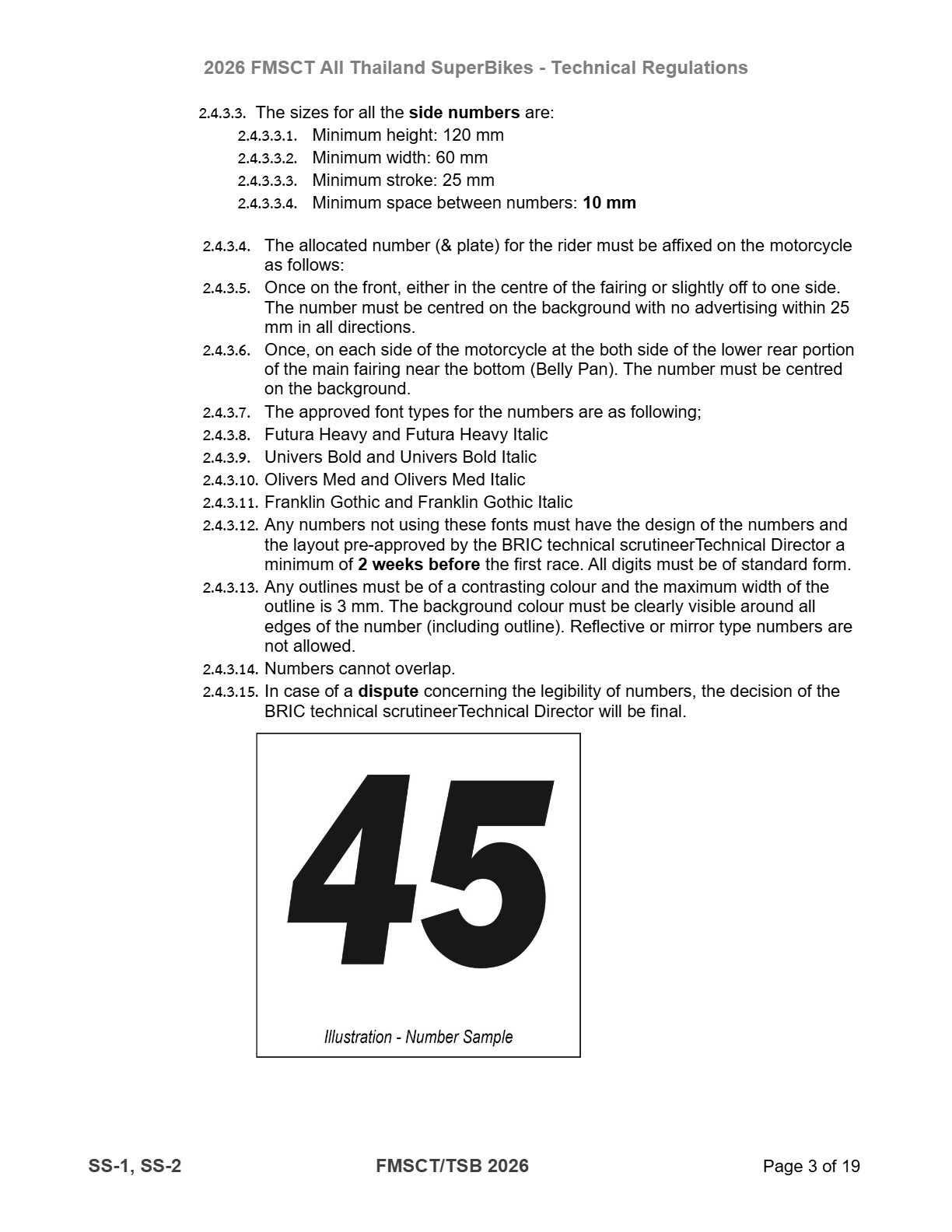 Page 3 of 2026 FMSCTTSB SuperSports 250 Technical Regulations Rev1