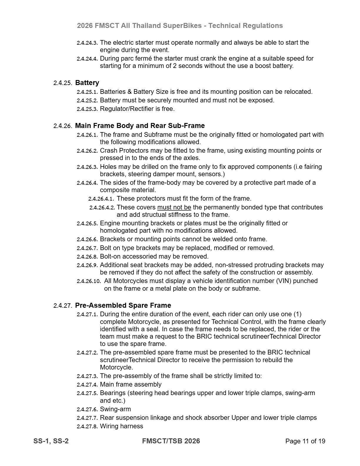 Page 11 of 2026 FMSCTTSB SuperSports 250 Technical Regulations Rev1