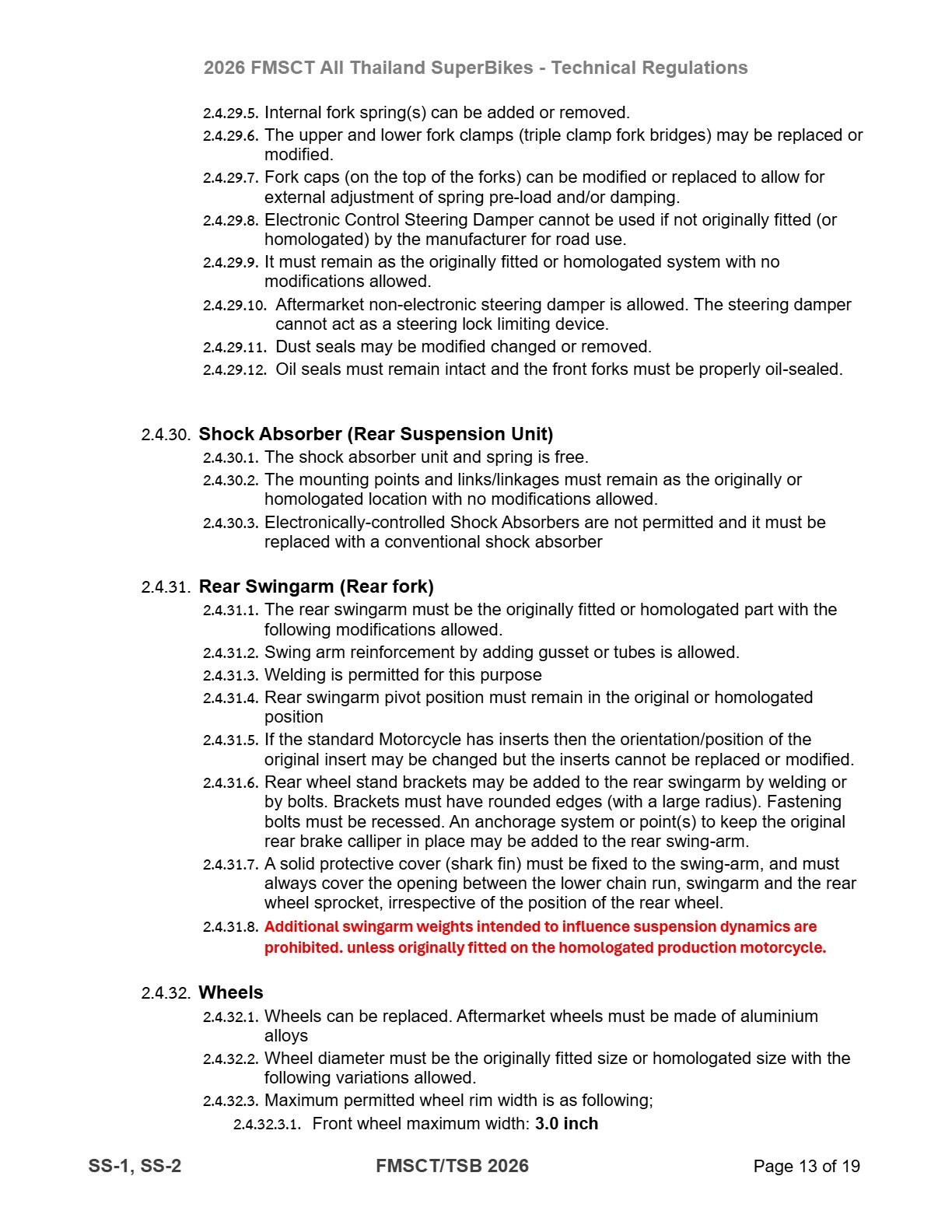 Page 13 of 2026 FMSCTTSB SuperSports 250 Technical Regulations Rev1