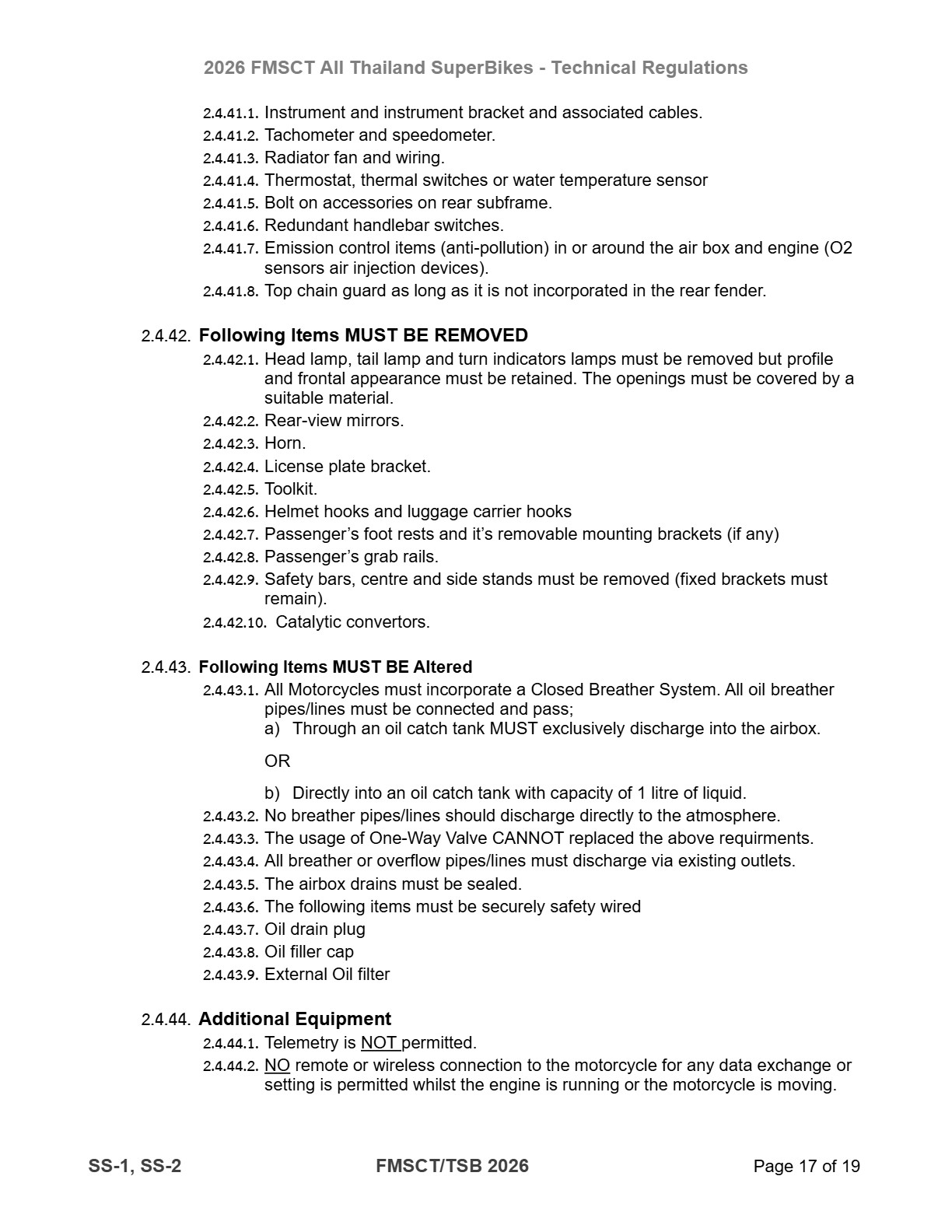 Page 17 of 2026 FMSCTTSB SuperSports 250 Technical Regulations Rev1