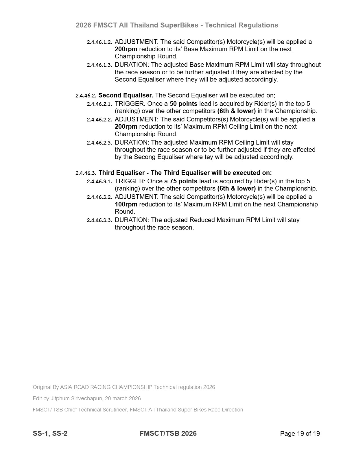 Page 19 of 2026 FMSCTTSB SuperSports 250 Technical Regulations Rev1
