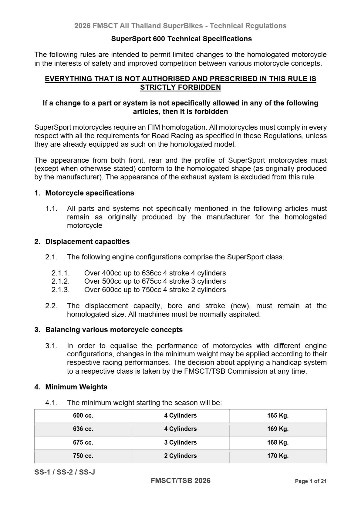 Page 1 of 2026 FMSCTTSB SuperSports 600 Technical Regulations Rev1
