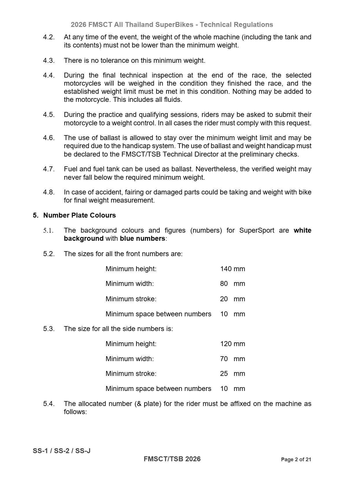 Page 2 of 2026 FMSCTTSB SuperSports 600 Technical Regulations Rev1