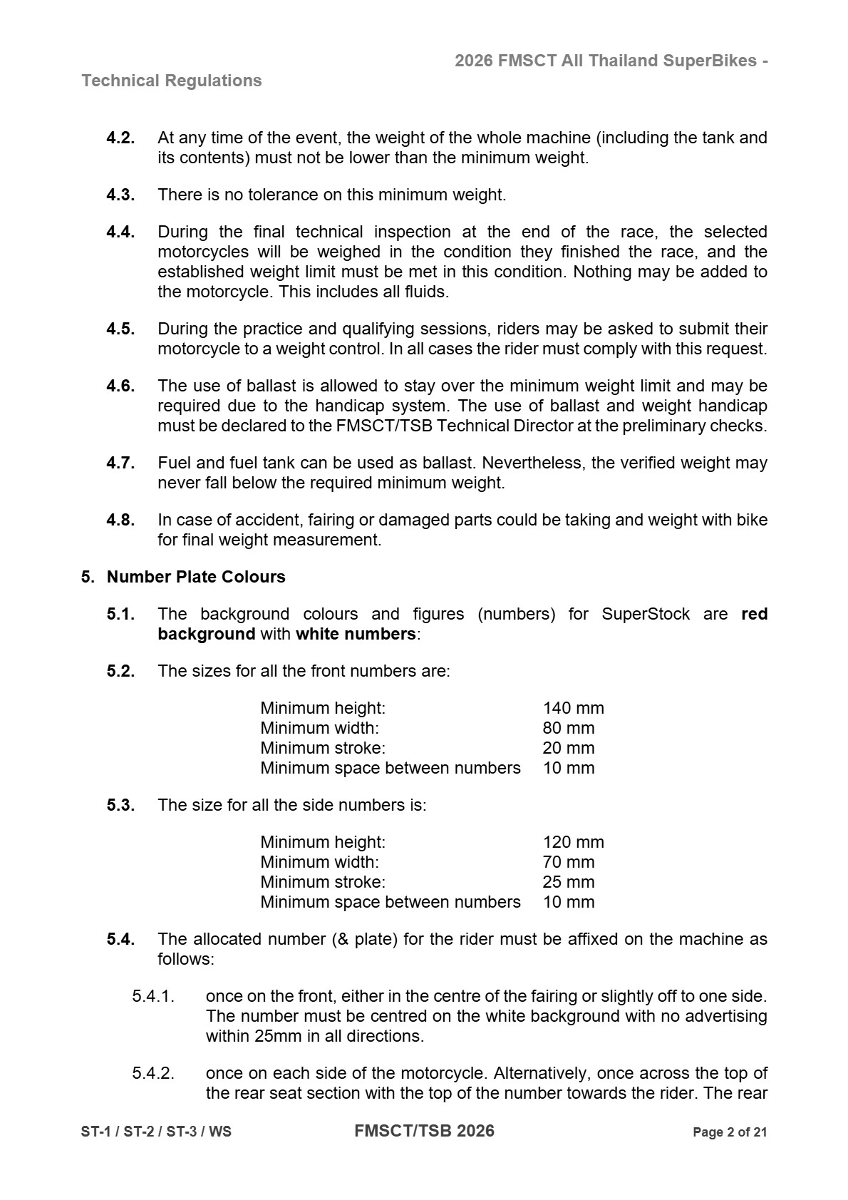 Page 2 of 2026 FMSCTTSB SuperStock 1000 Technical Regulations Rev1