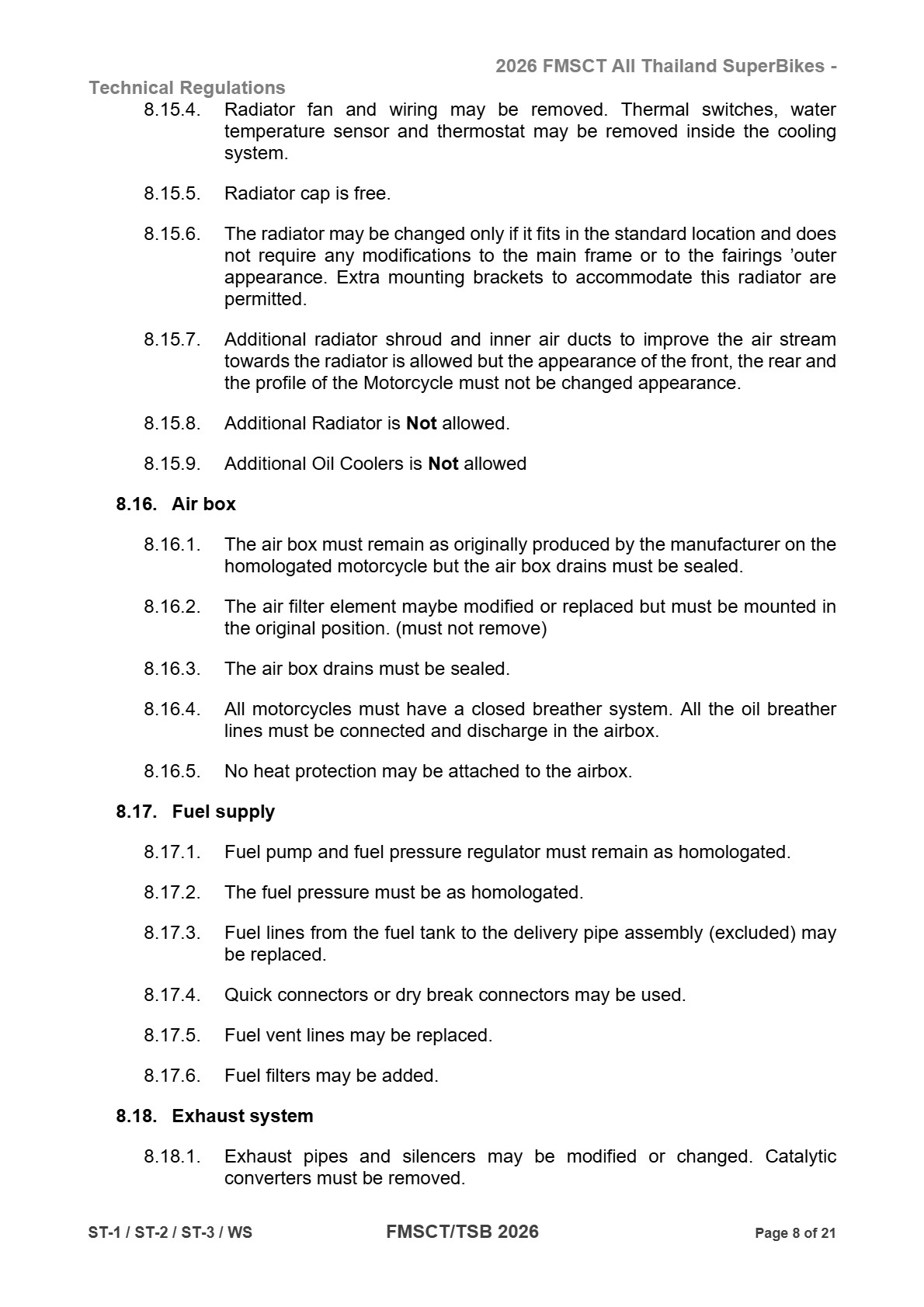 Page 8 of 2026 FMSCTTSB SuperStock 1000 Technical Regulations Rev1