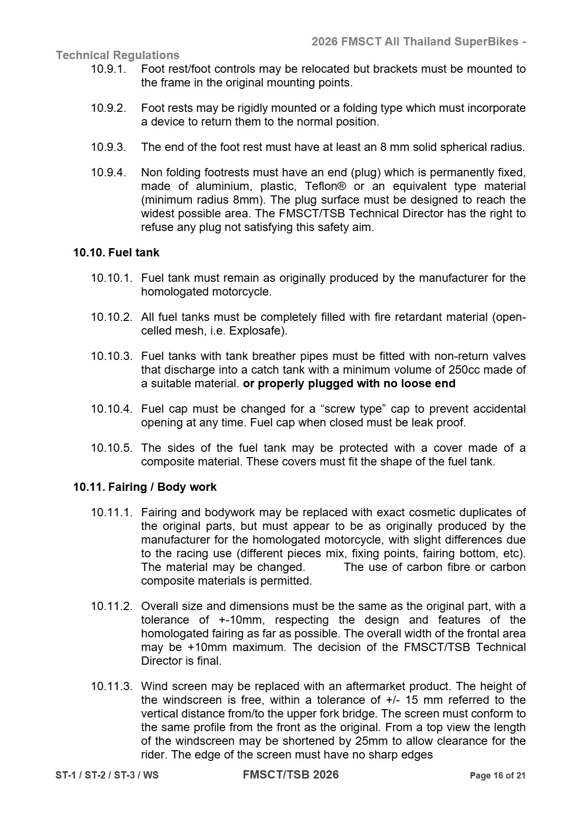 Page 16 of 2026 FMSCTTSB SuperStock 1000 Technical Regulations Rev1