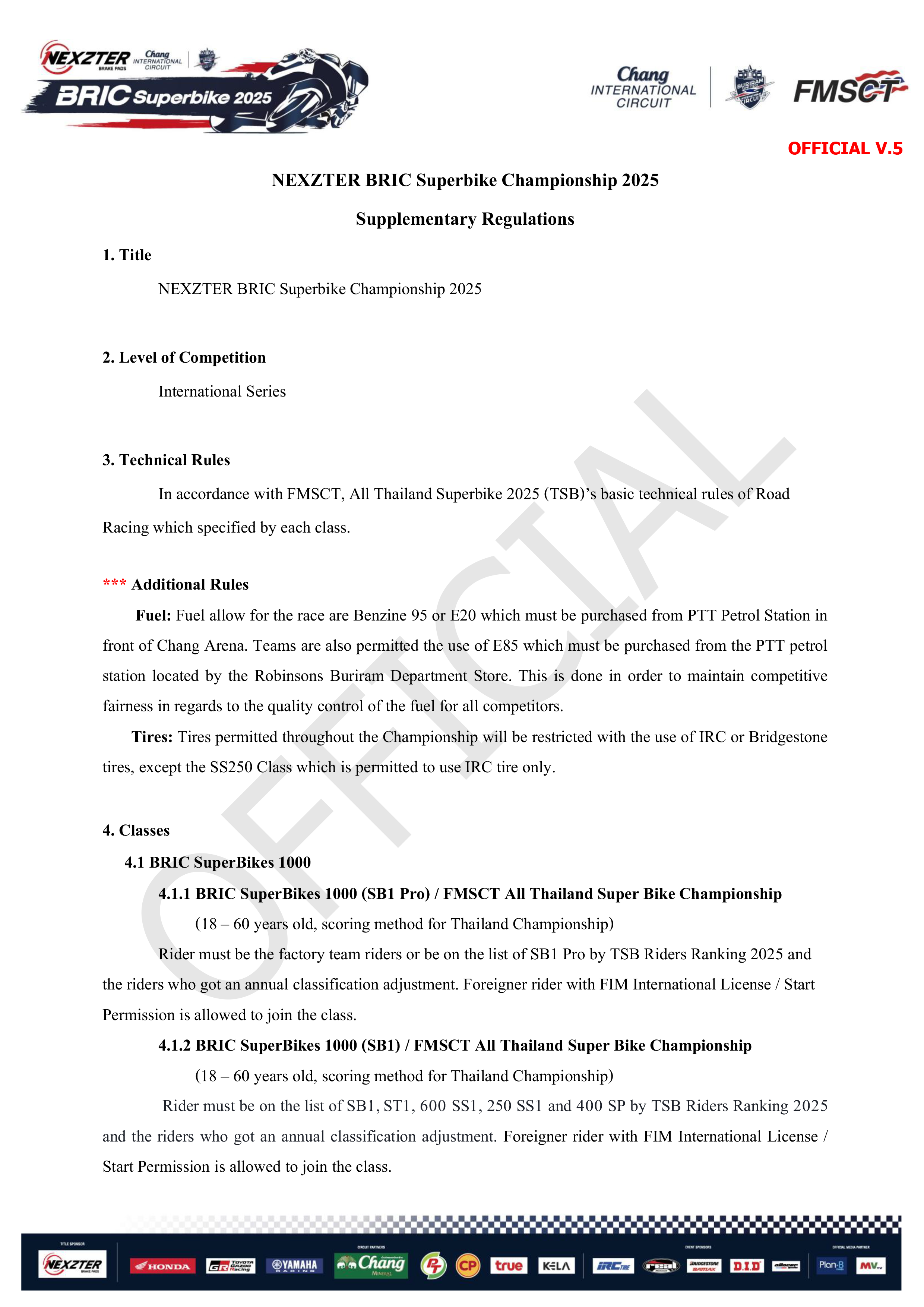 Page 1 of Sporting Regulation BRIC Superbikes 2025 Official (ENG)