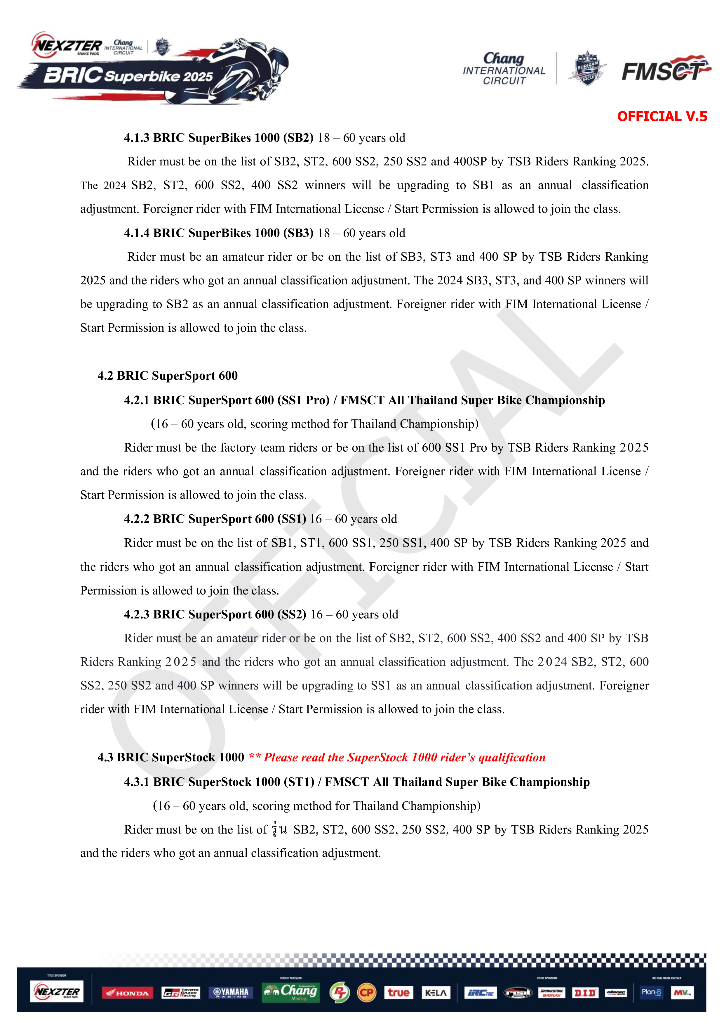Page 2 of Sporting Regulation BRIC Superbikes 2025 Official (ENG)