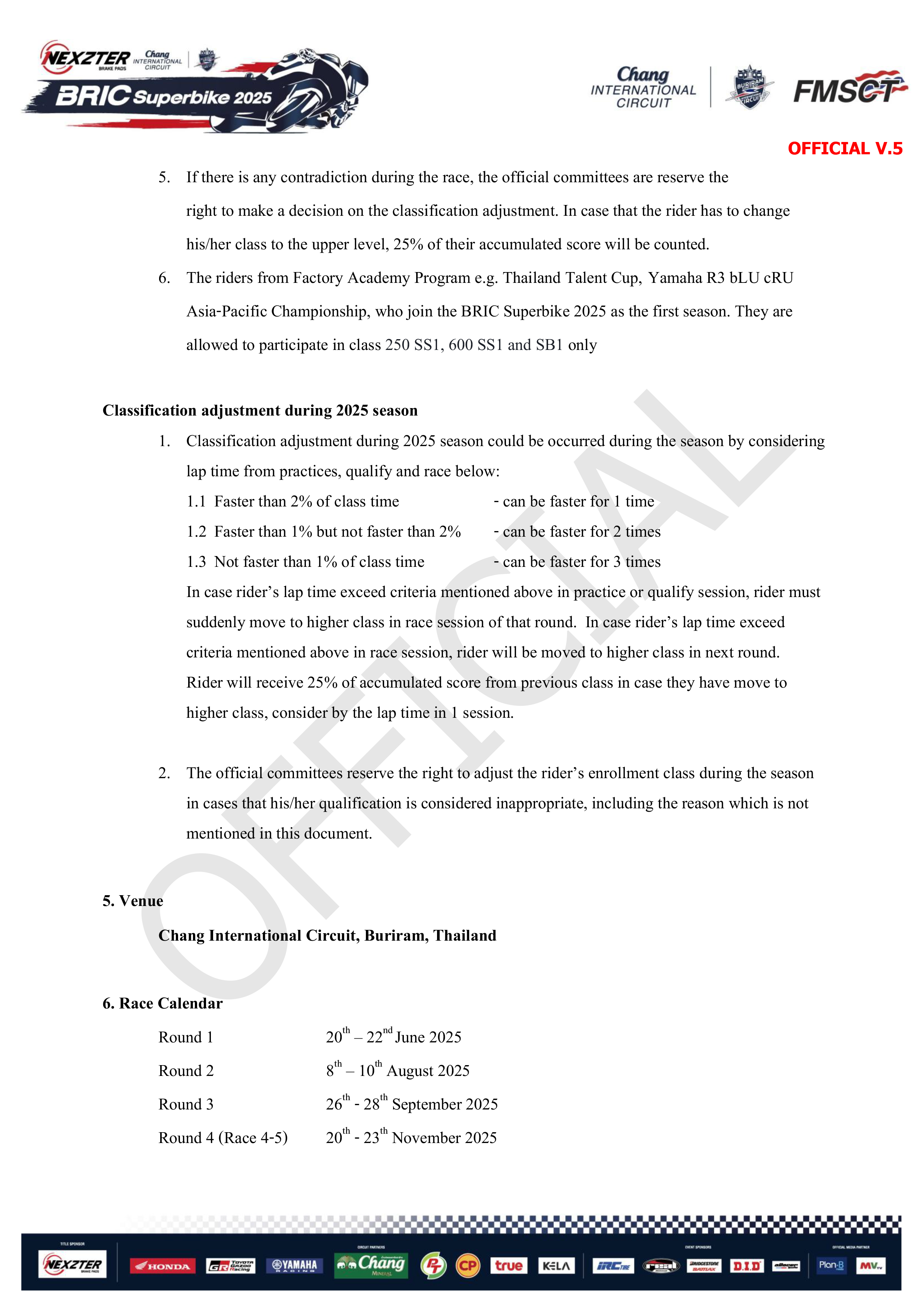 Page 5 of Sporting Regulation BRIC Superbikes 2025 Official (ENG)