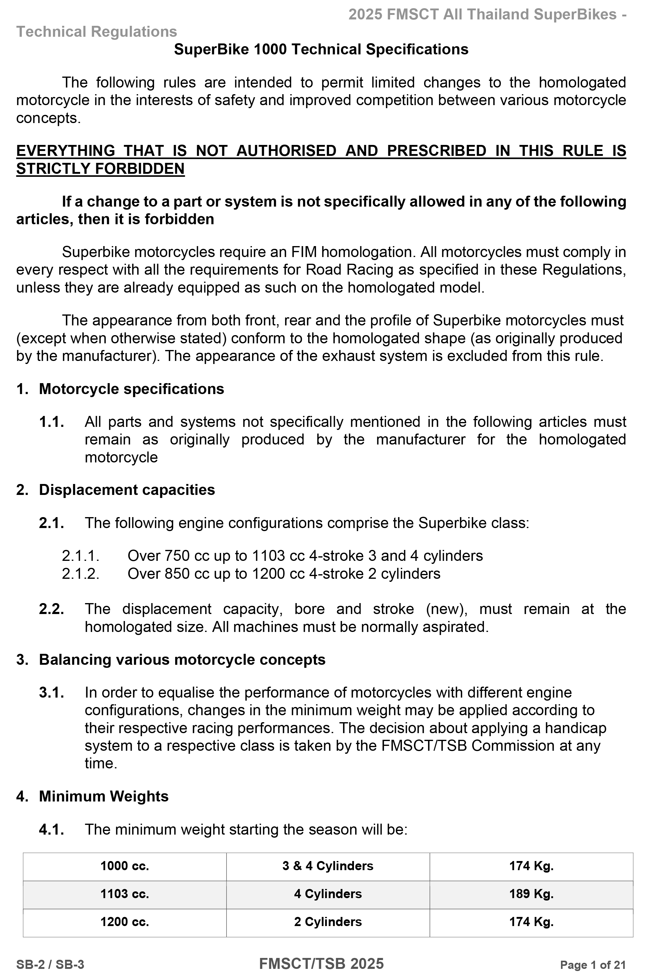 Page 1 of 2025 FMSCTTSB SuperBike 1000 Technical Regulations SB2-SB3 Rev1.2