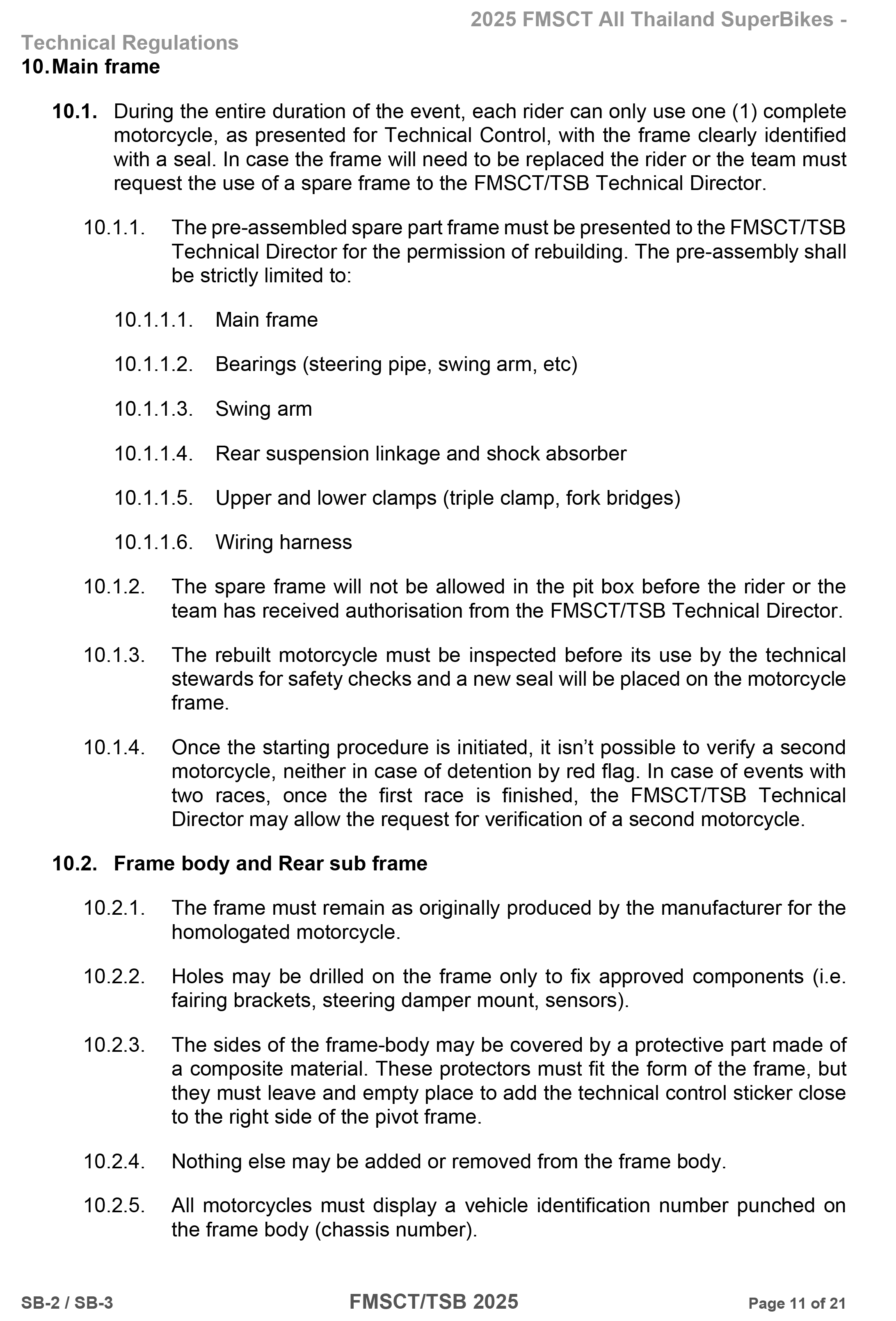 Page 11 of 2025 FMSCTTSB SuperBike 1000 Technical Regulations SB2-SB3 Rev1.2
