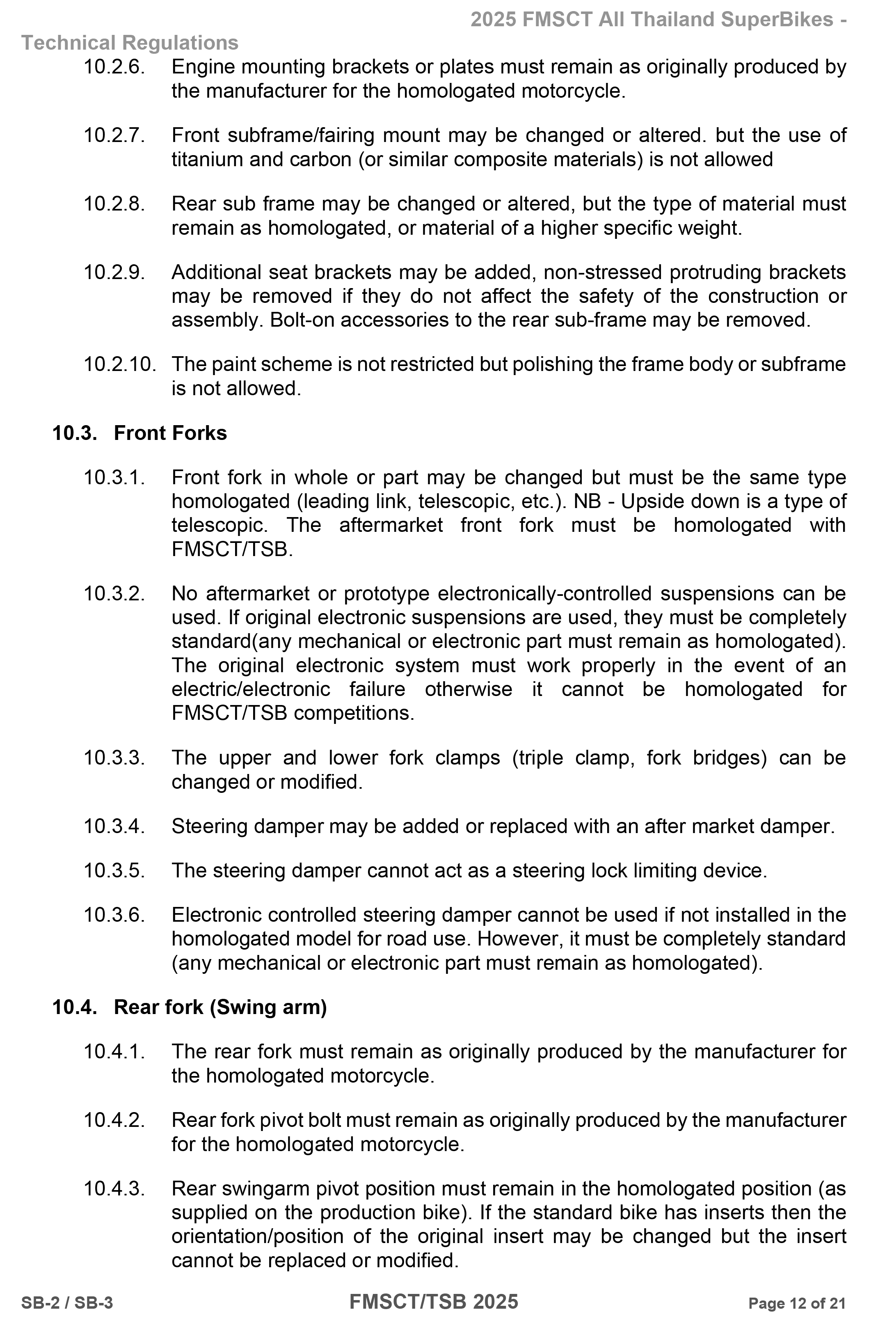 Page 12 of 2025 FMSCTTSB SuperBike 1000 Technical Regulations SB2-SB3 Rev1.2