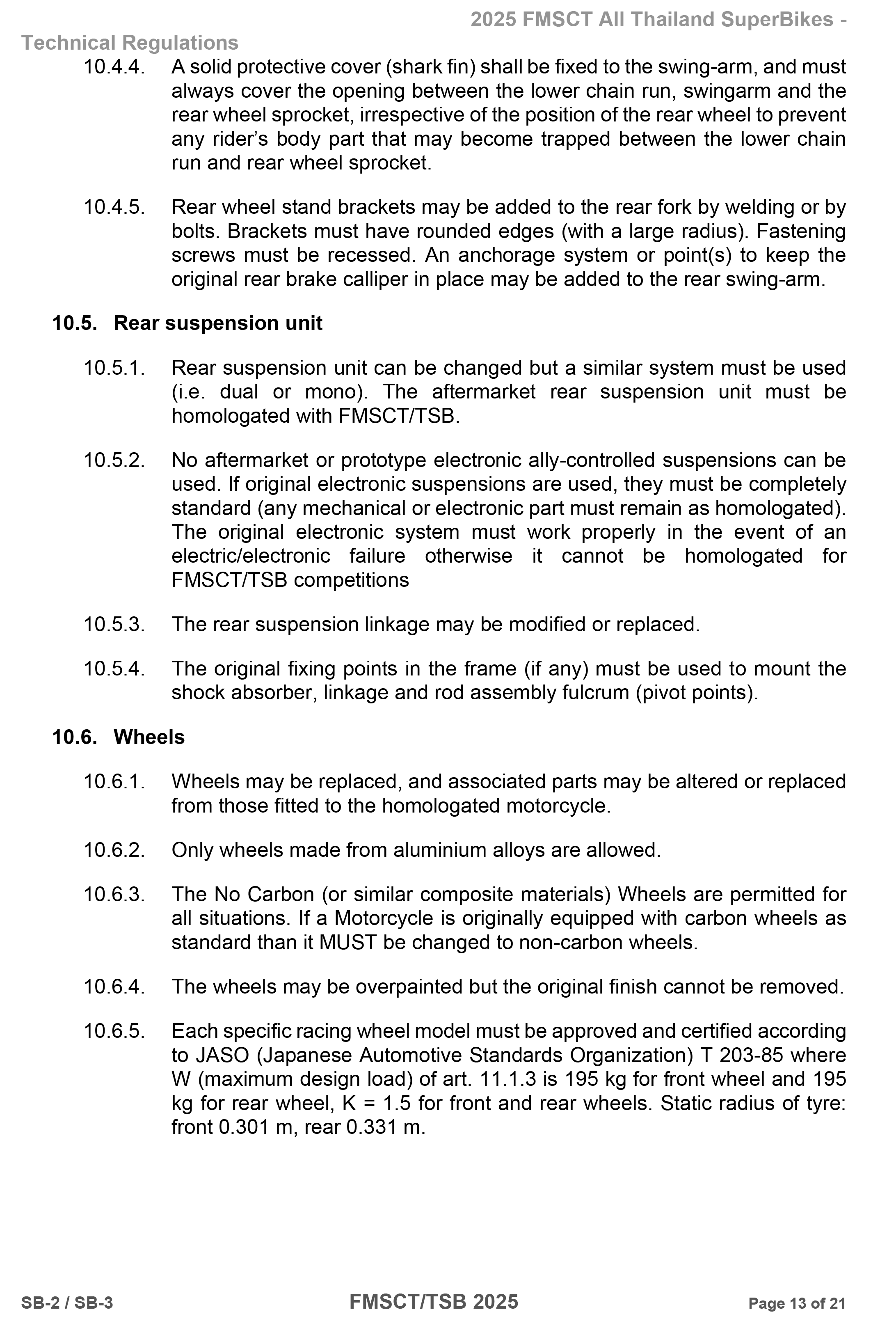 Page 13 of 2025 FMSCTTSB SuperBike 1000 Technical Regulations SB2-SB3 Rev1.2