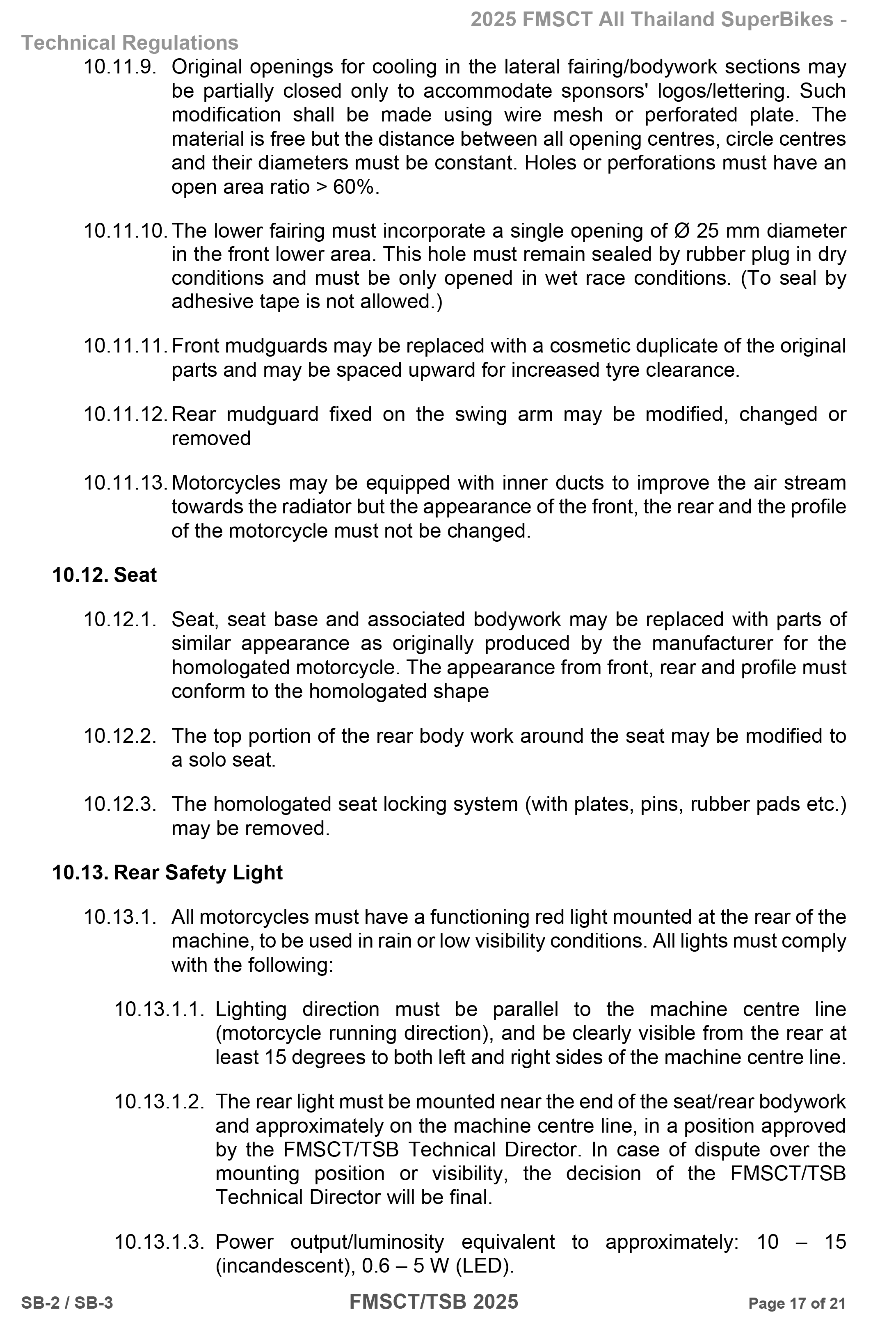 Page 17 of 2025 FMSCTTSB SuperBike 1000 Technical Regulations SB2-SB3 Rev1.2