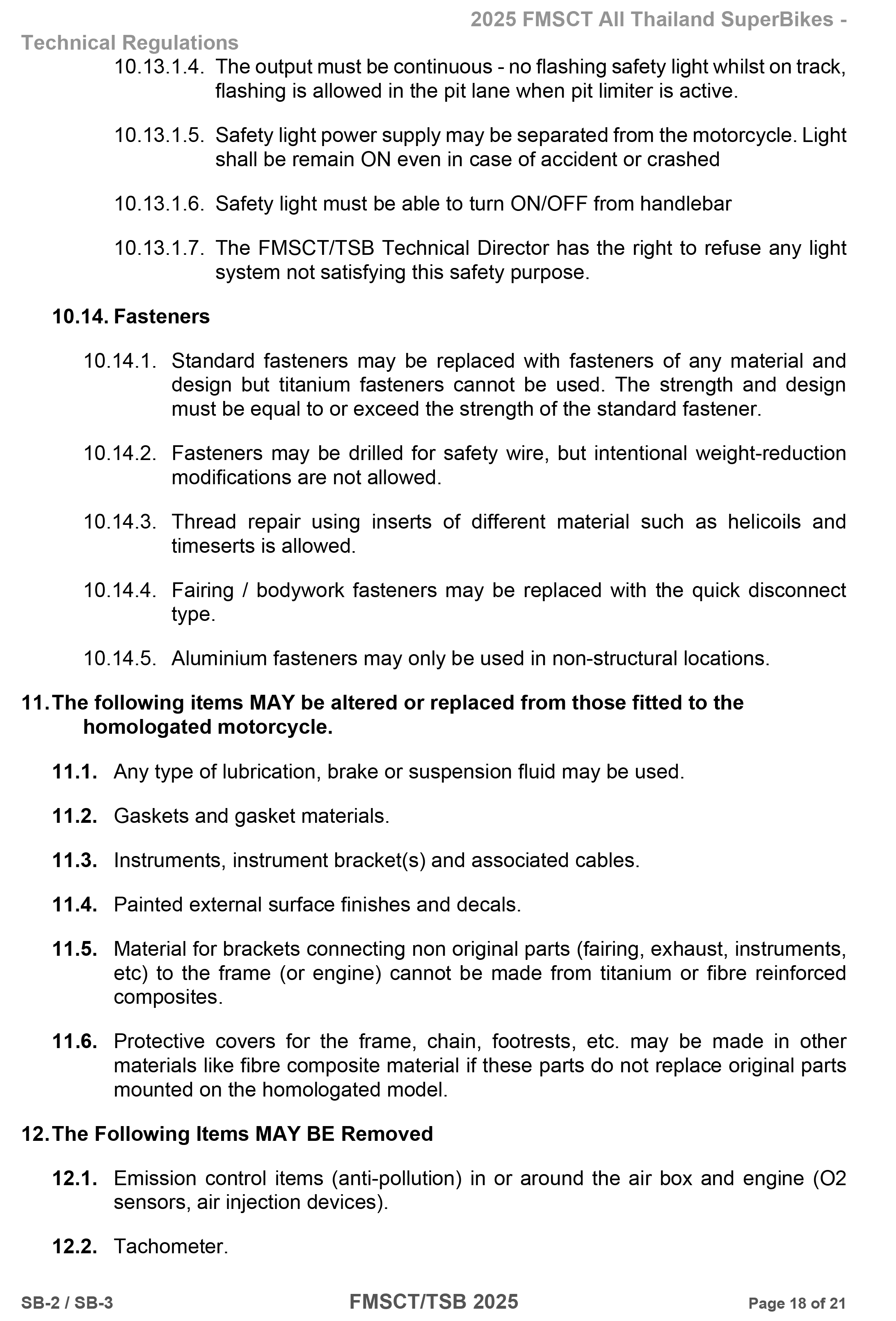 Page 18 of 2025 FMSCTTSB SuperBike 1000 Technical Regulations SB2-SB3 Rev1.2
