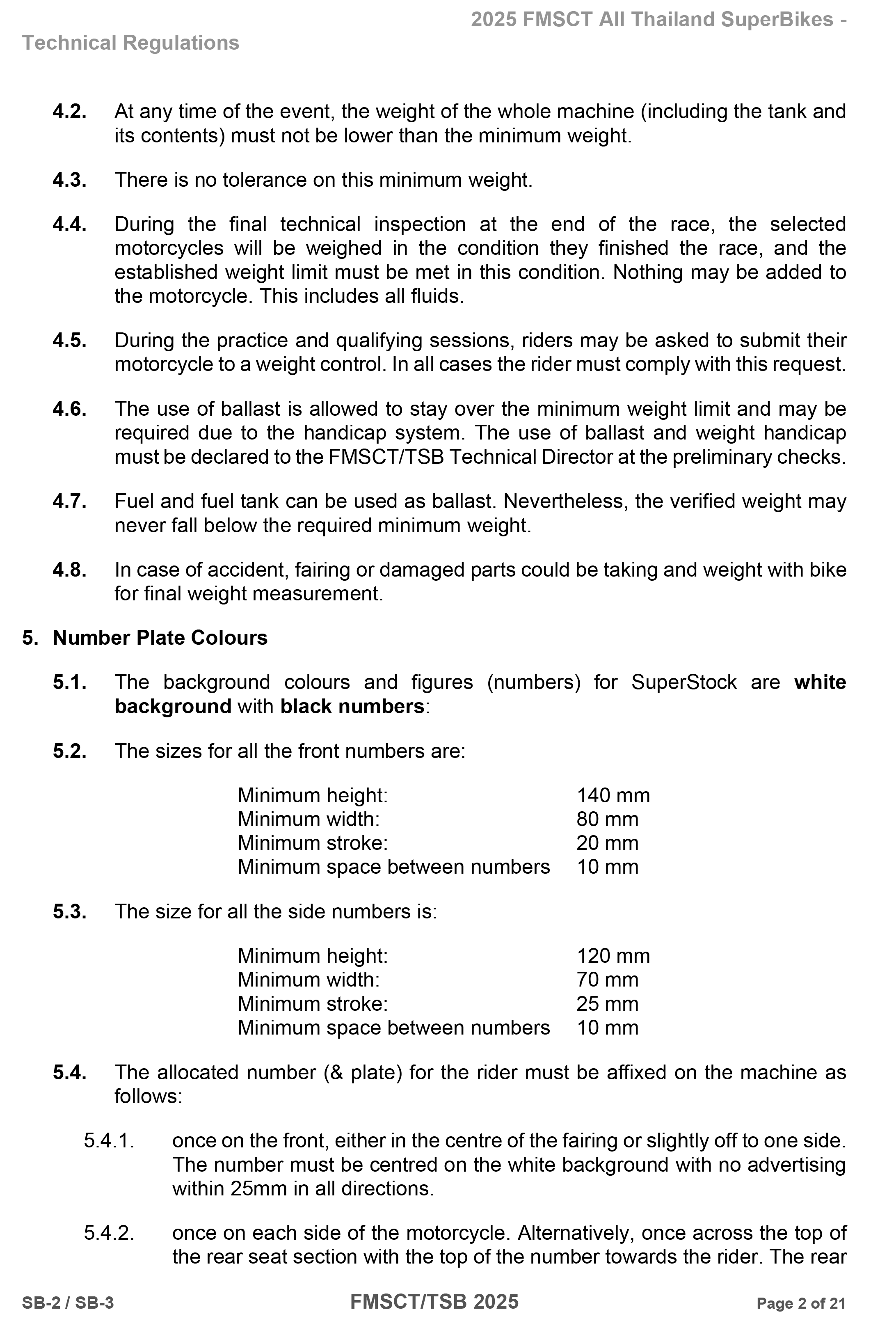 Page 2 of 2025 FMSCTTSB SuperBike 1000 Technical Regulations SB2-SB3 Rev1.2