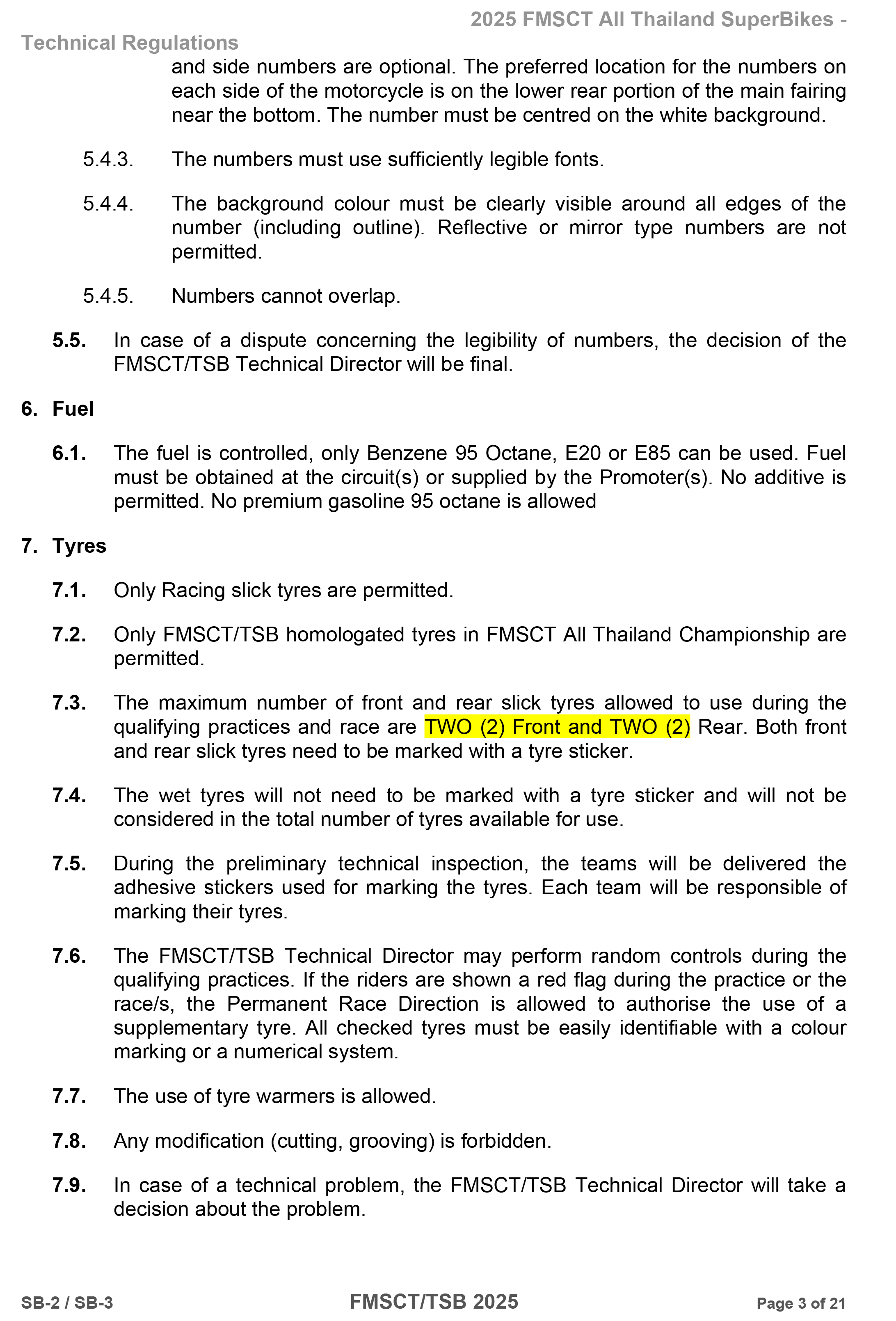 Page 3 of 2025 FMSCTTSB SuperBike 1000 Technical Regulations SB2-SB3 Rev1.2