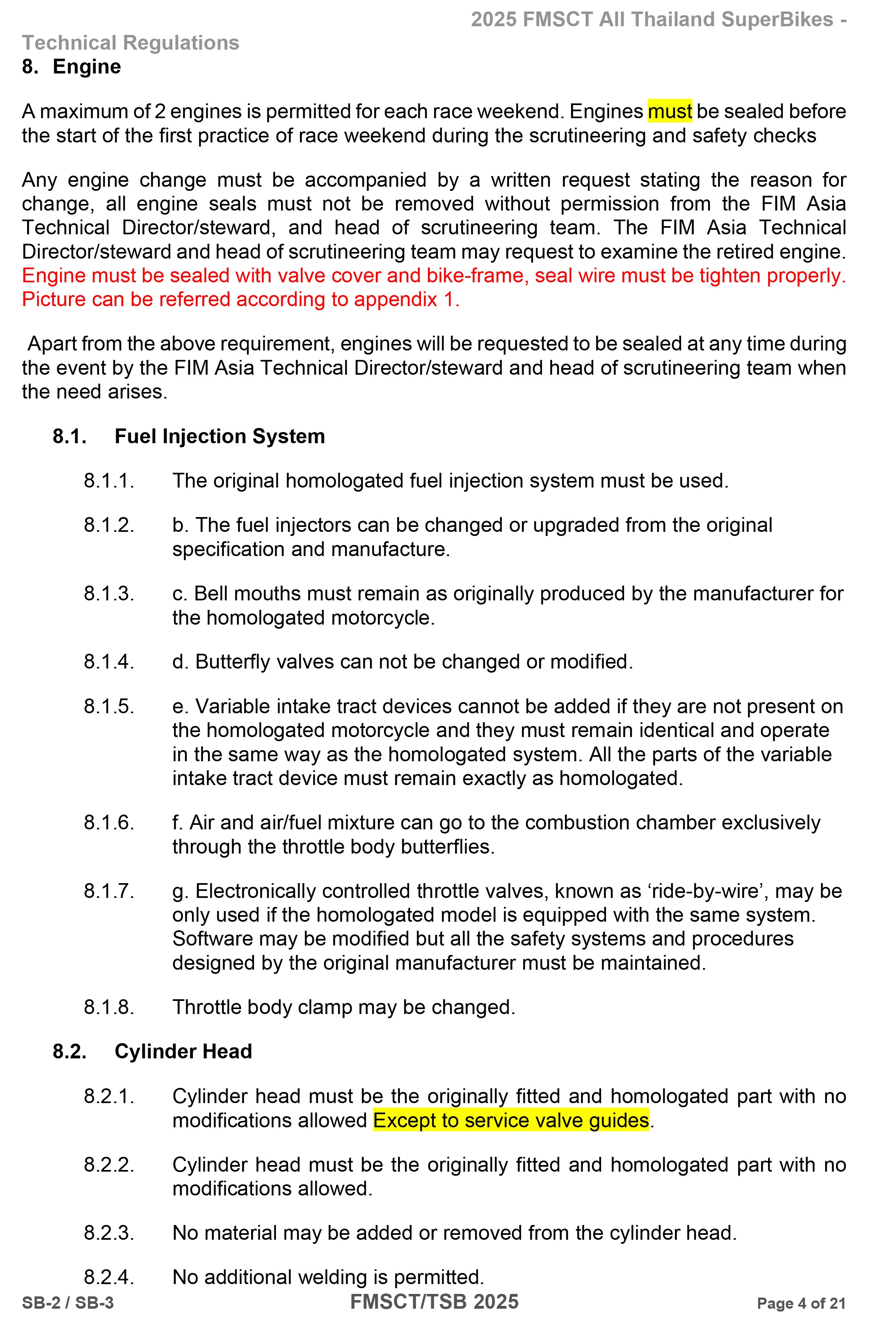 Page 4 of 2025 FMSCTTSB SuperBike 1000 Technical Regulations SB2-SB3 Rev1.2
