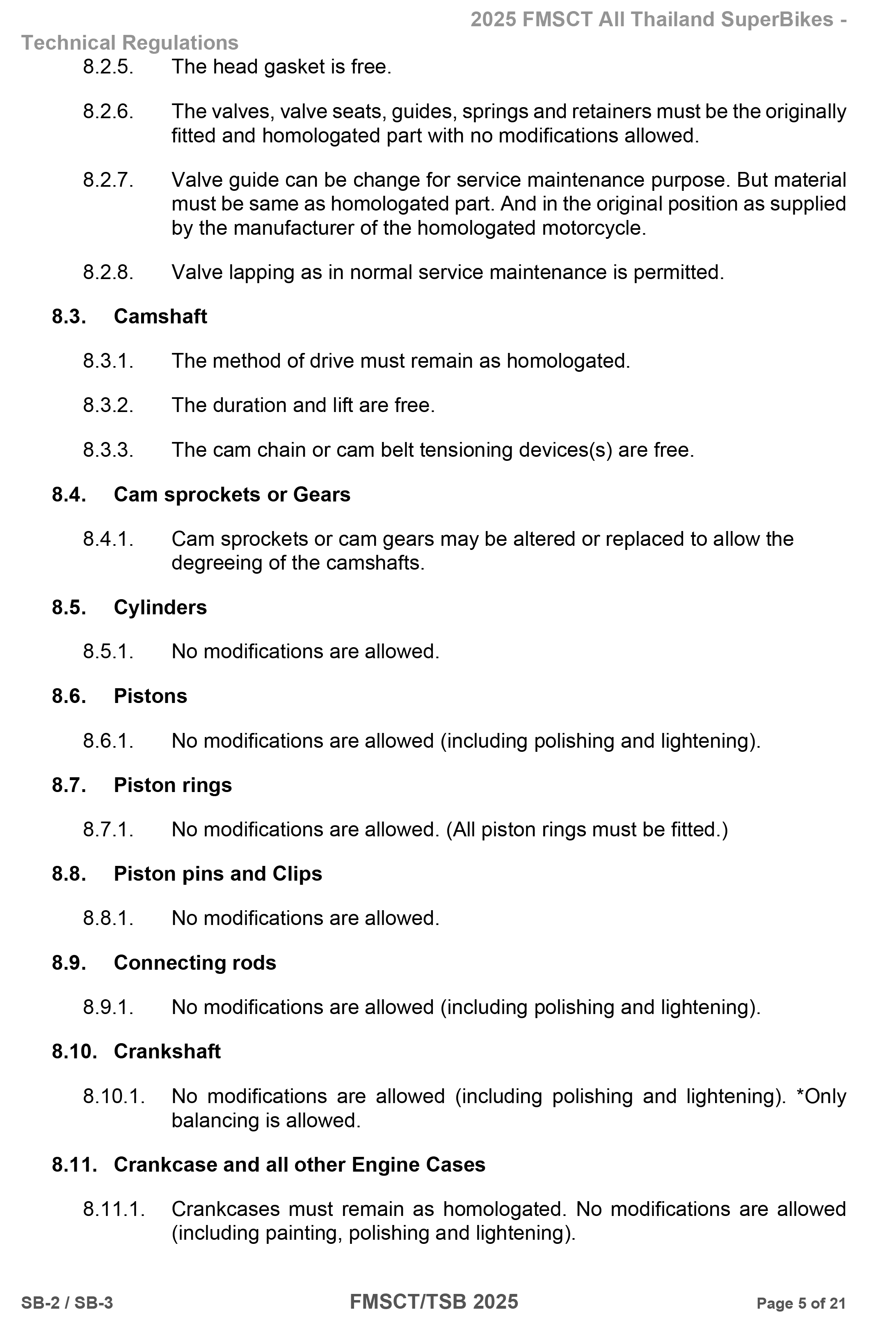 Page 5 of 2025 FMSCTTSB SuperBike 1000 Technical Regulations SB2-SB3 Rev1.2