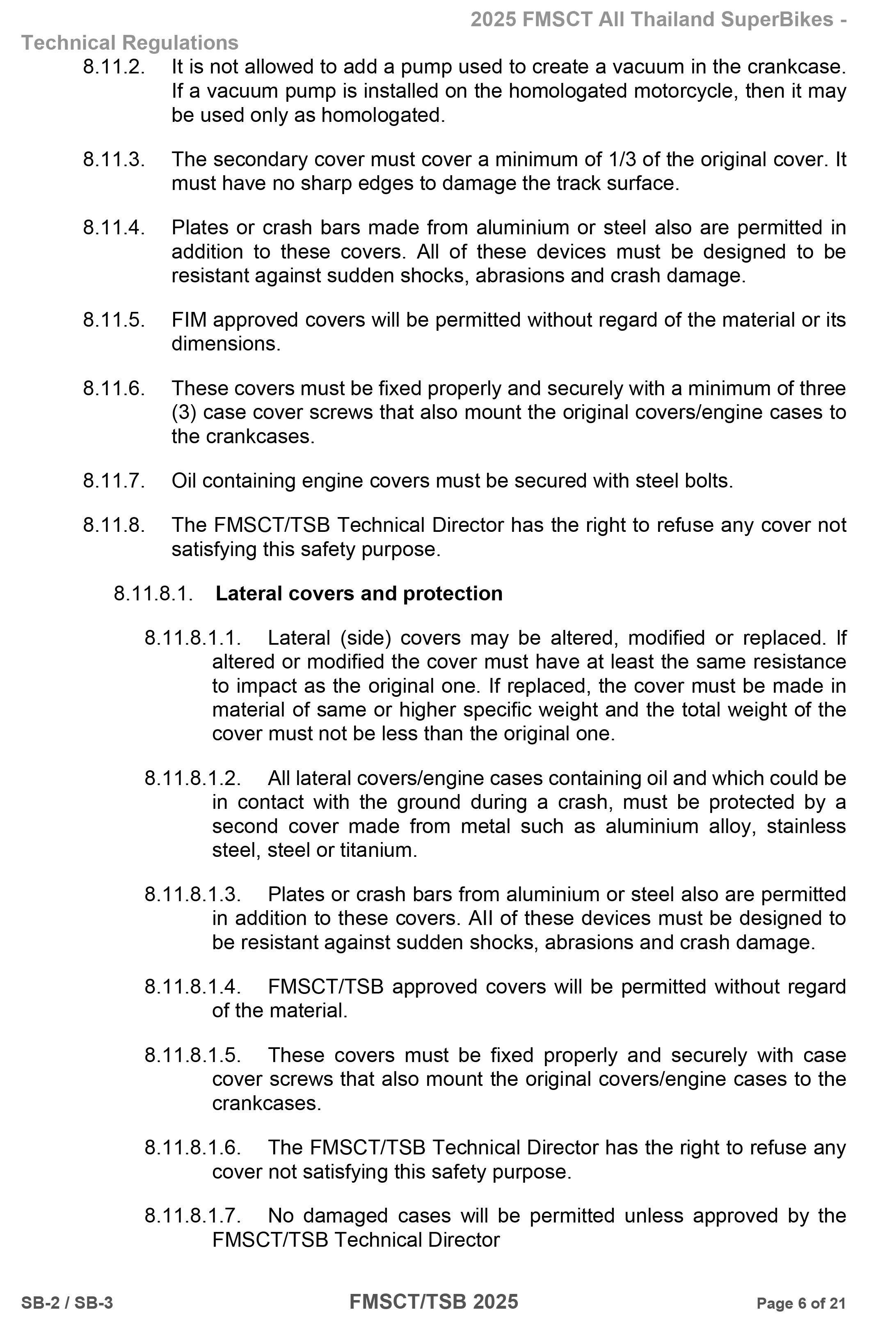 Page 6 of 2025 FMSCTTSB SuperBike 1000 Technical Regulations SB2-SB3 Rev1.2
