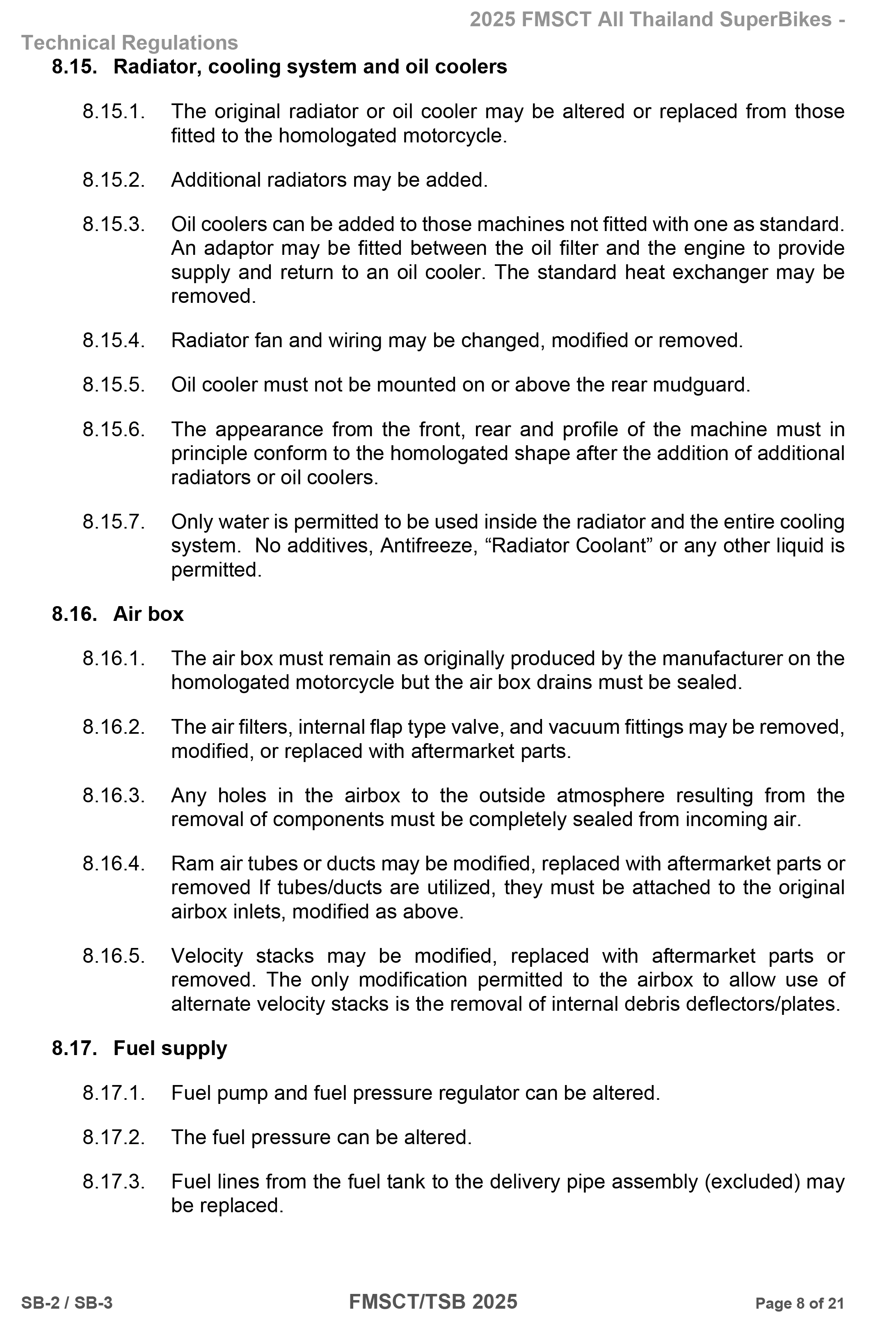 Page 8 of 2025 FMSCTTSB SuperBike 1000 Technical Regulations SB2-SB3 Rev1.2