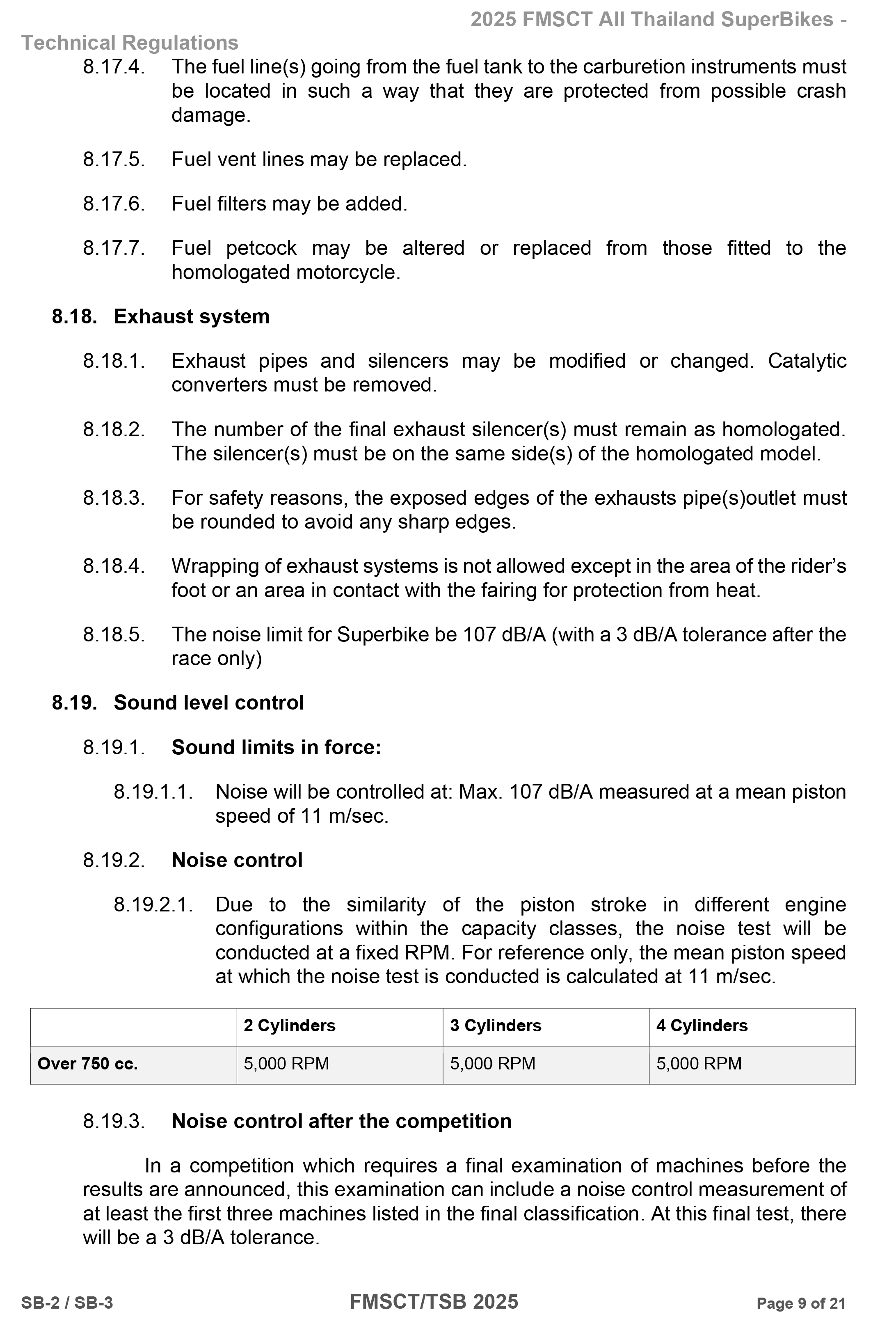 Page 9 of 2025 FMSCTTSB SuperBike 1000 Technical Regulations SB2-SB3 Rev1.2