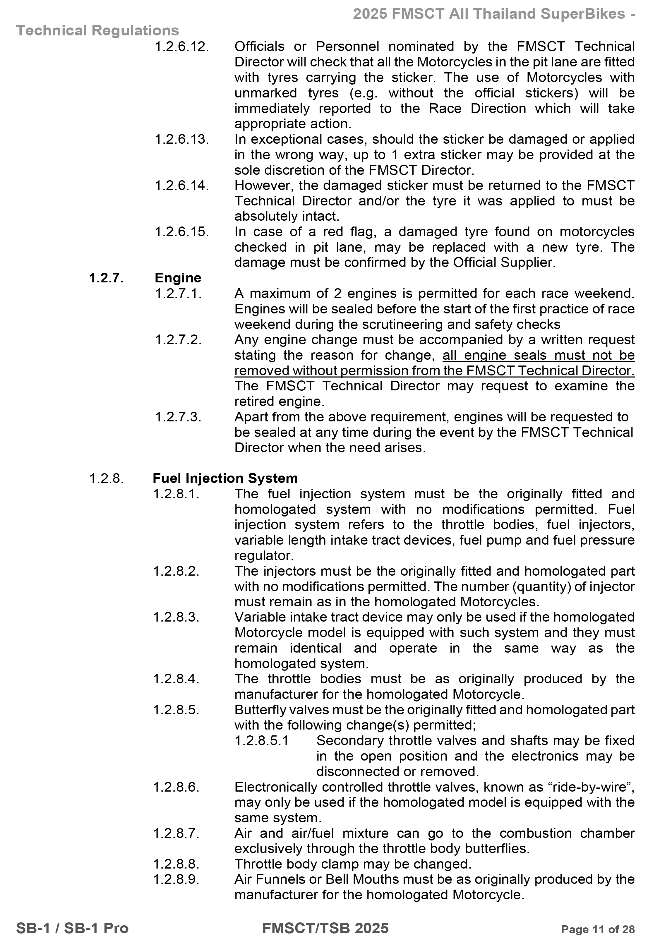 Page 11 of 2025 FMSCTTSB SuperBike 1000 Technical Regulations SB1-SB1Pro V1.4