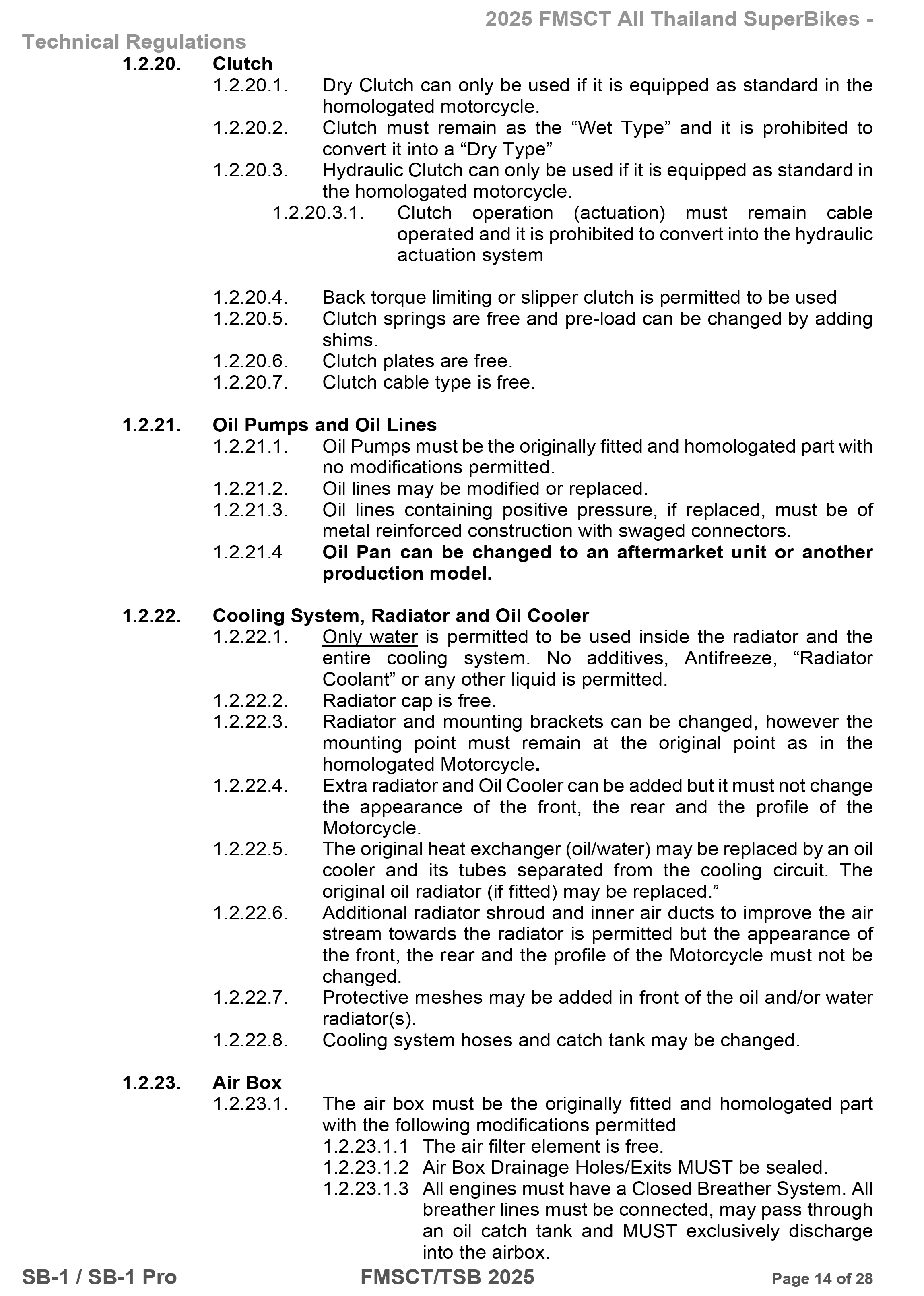 Page 14 of 2025 FMSCTTSB SuperBike 1000 Technical Regulations SB1-SB1Pro V1.4