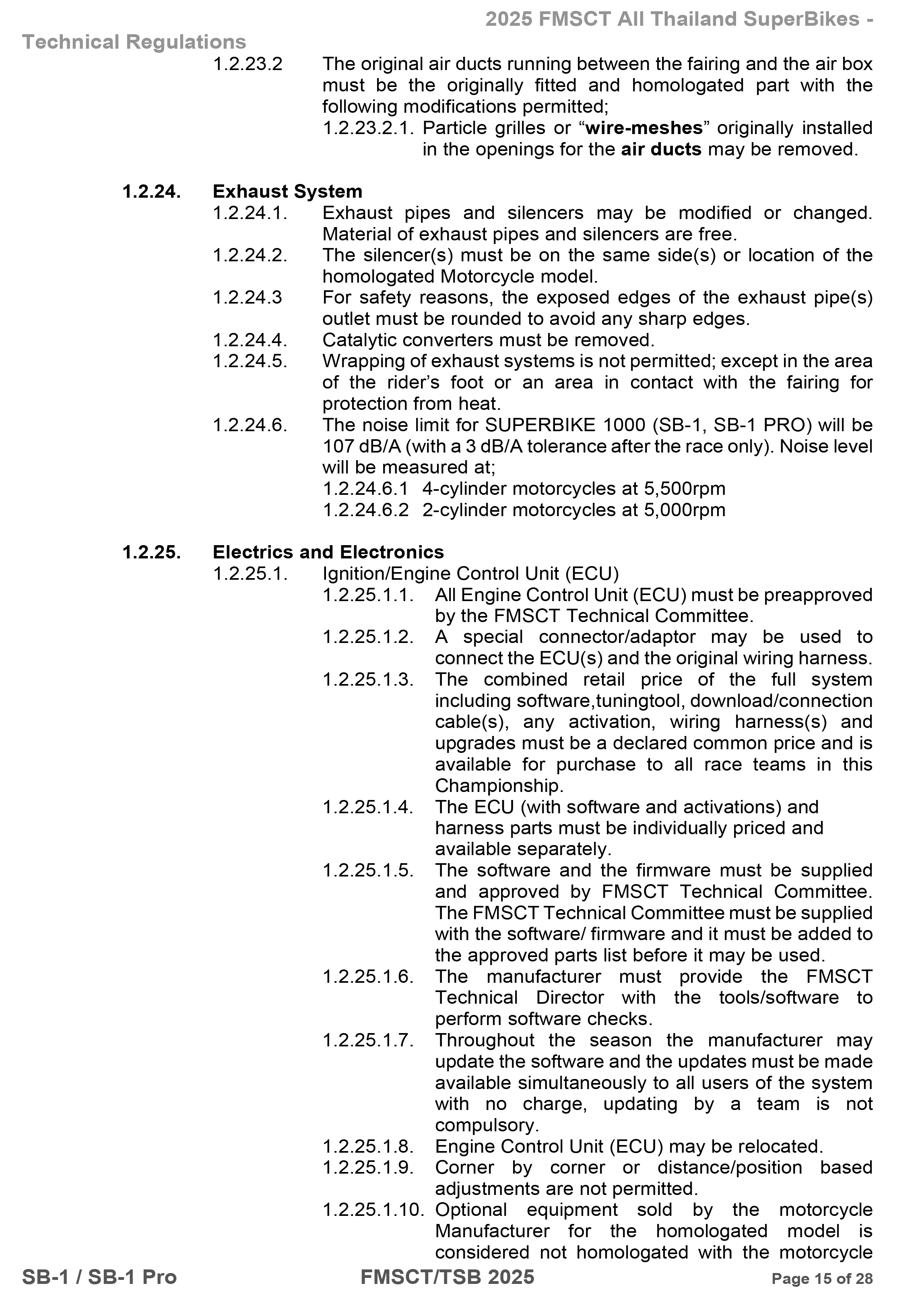 Page 15 of 2025 FMSCTTSB SuperBike 1000 Technical Regulations SB1-SB1Pro V1.4