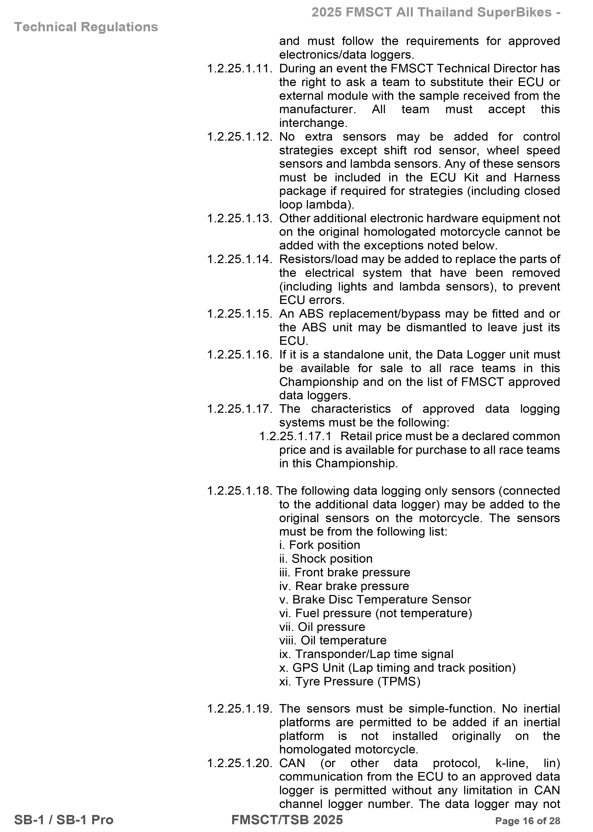Page 16 of 2025 FMSCTTSB SuperBike 1000 Technical Regulations SB1-SB1Pro V1.4